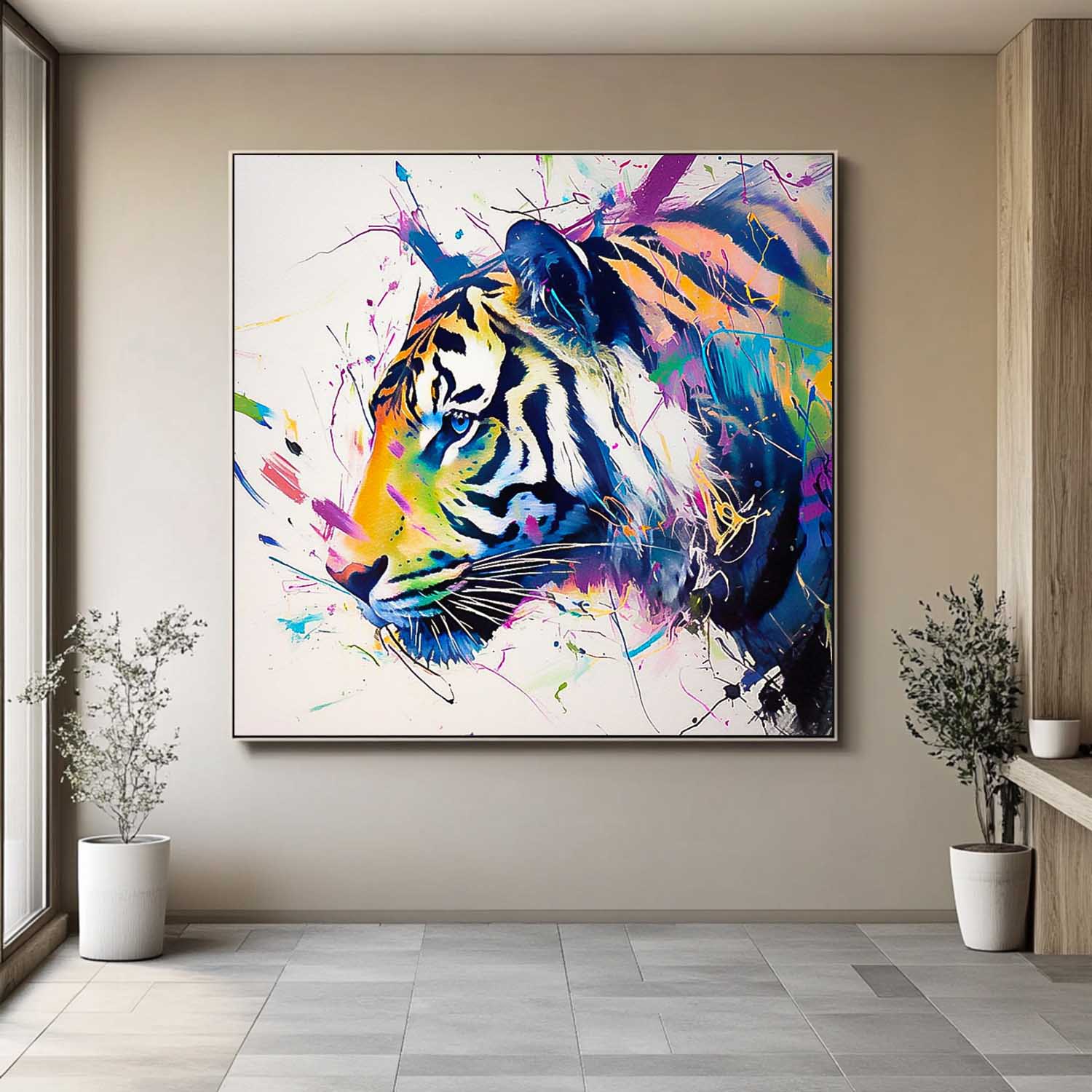 Original Lovely Tiger Wall Art Large Colorful Animal Artwork Square Tiger Oil Painting Canvas Home Decor