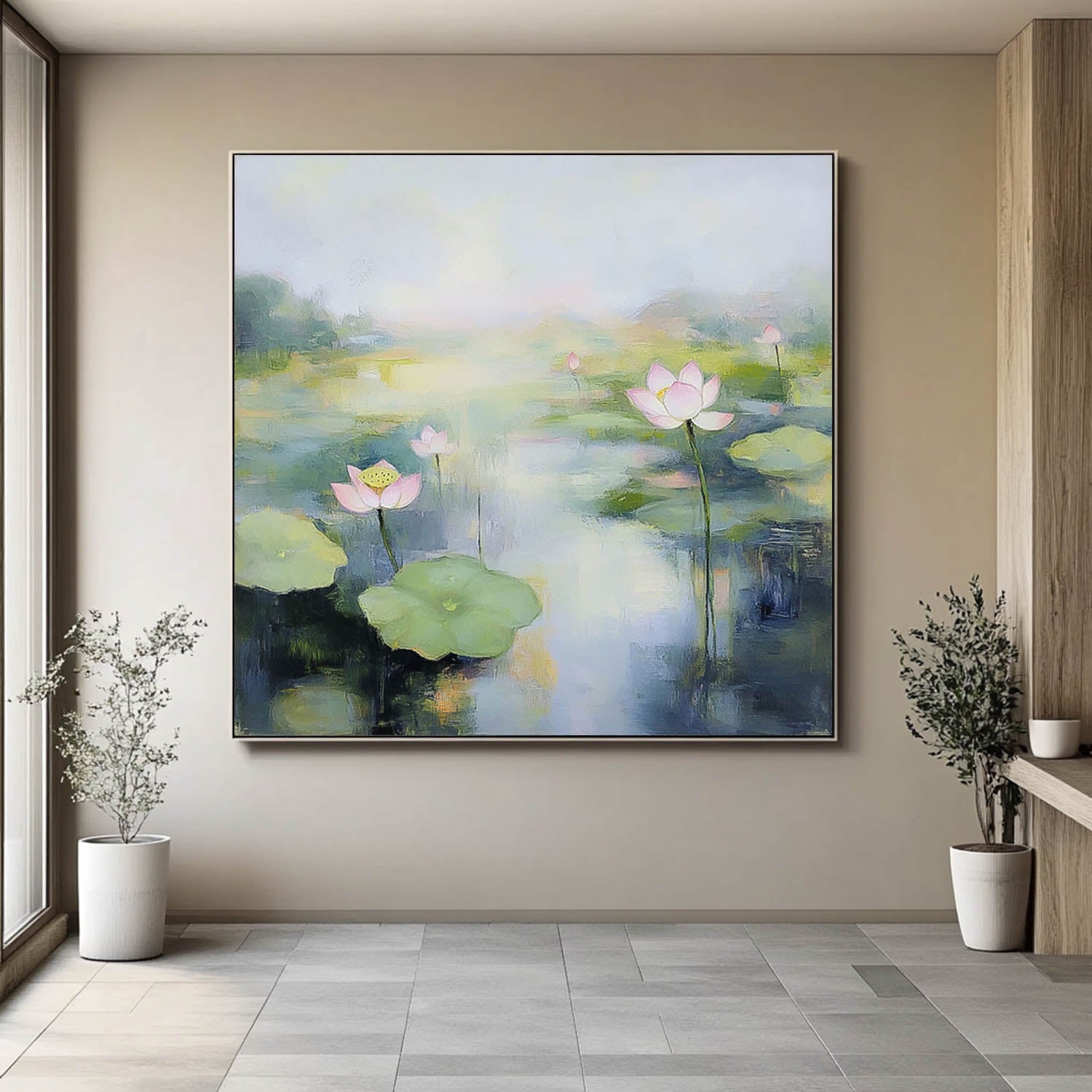 Original Abstract Lotus Artwork Large Handmade Wall Art Floral Texture Canvas Painting For Living Room