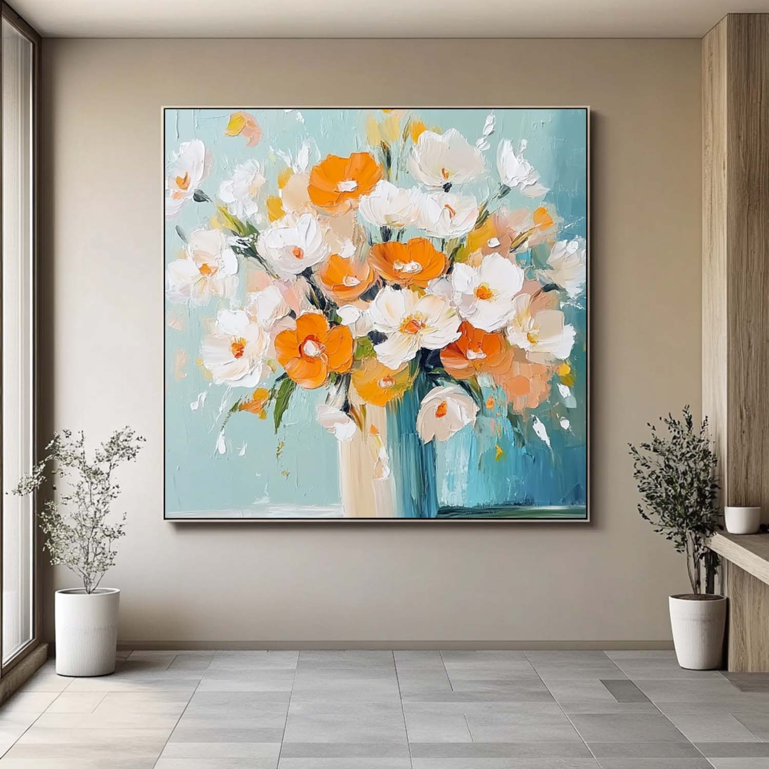 Large Textured Flower Painting Original Beautiful Vase Art Modern Floral Wall Art Home Decor