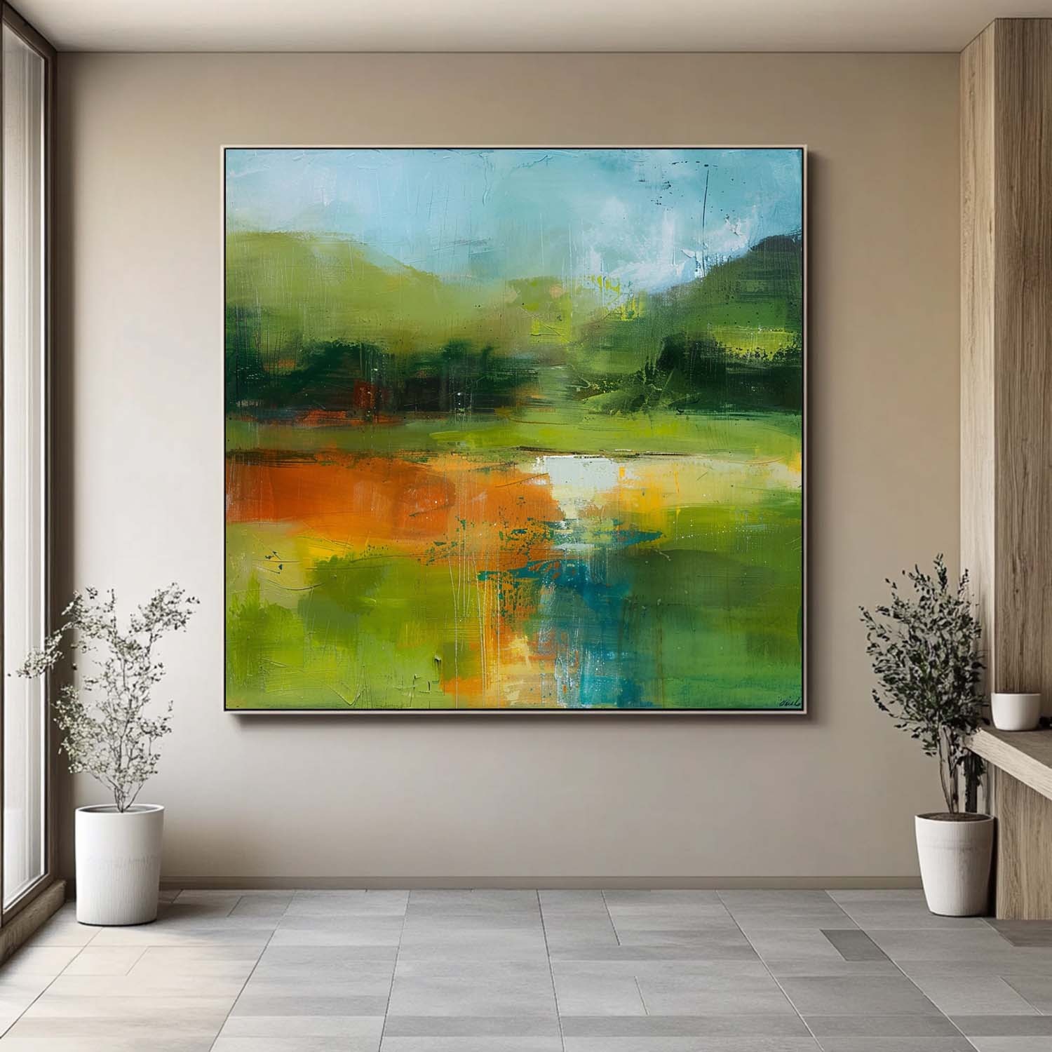 Green Original Landscape Wall Art Large Abstract Oil Painting Canvas Modern Scenery Nature Art Home Decor