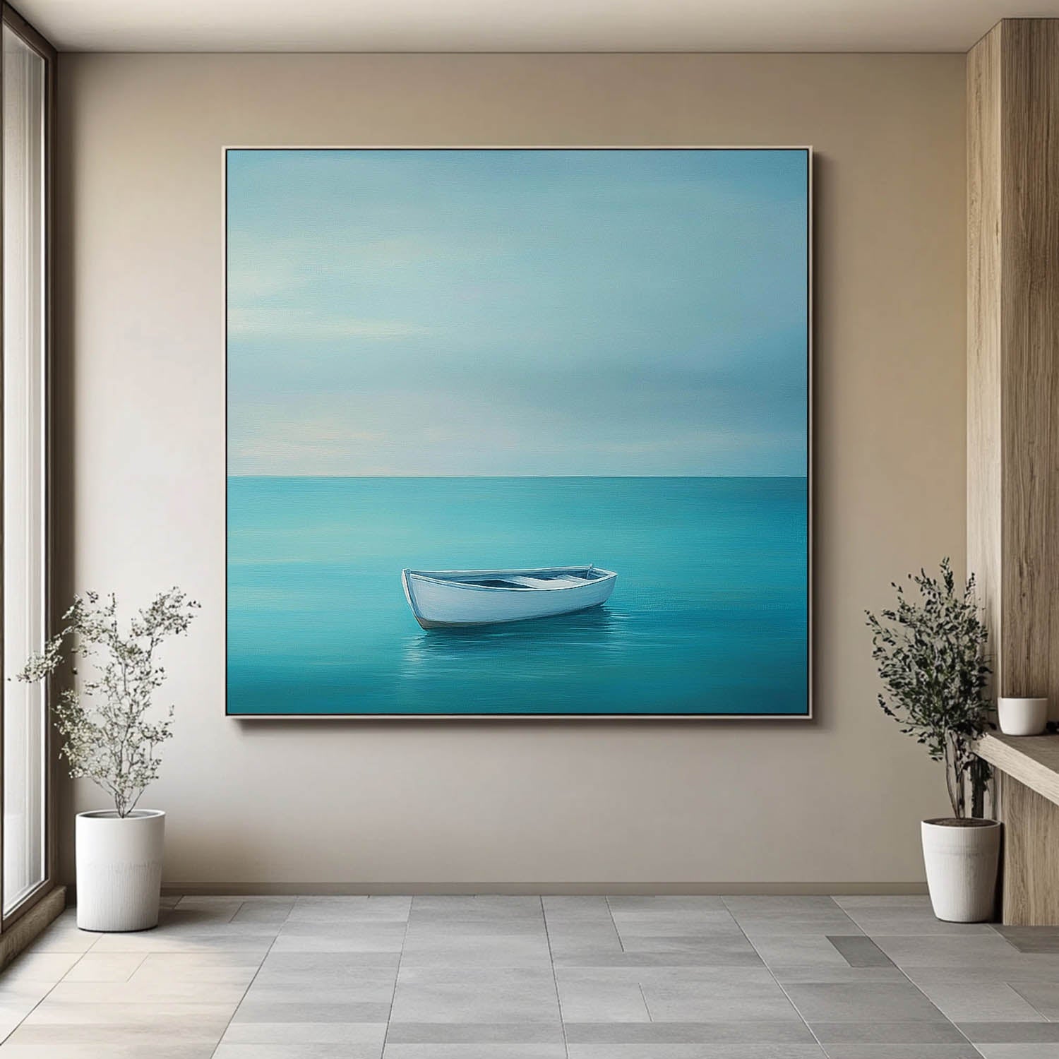 Abstract Offing Scenery Oil Painting Framed Large Small Boat Wall Art Seaside Landscape Artwork Home Decor