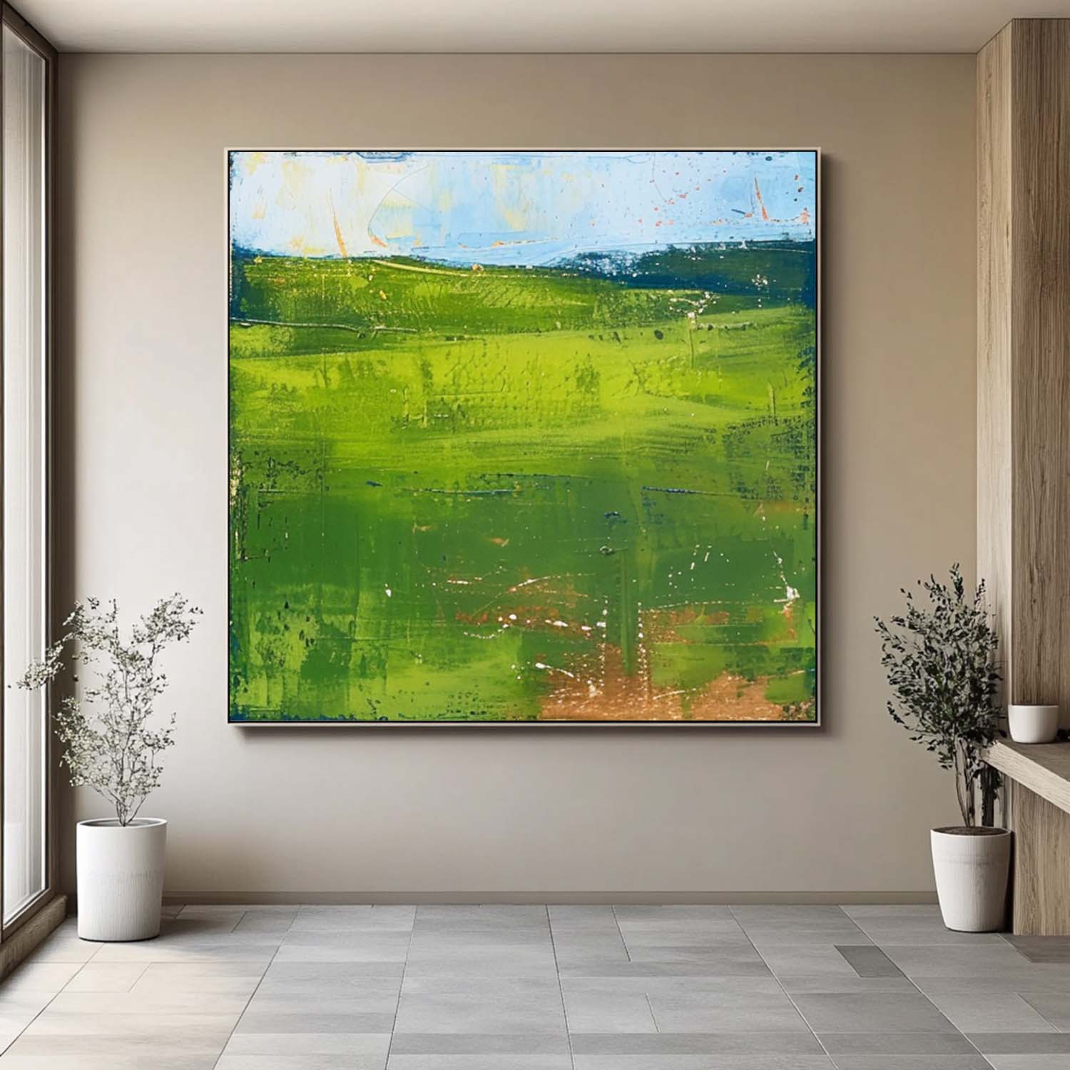 Large Abstract Field Oil Painting On Canvas Modern Green Nature Art Original Wall Art Home Decor