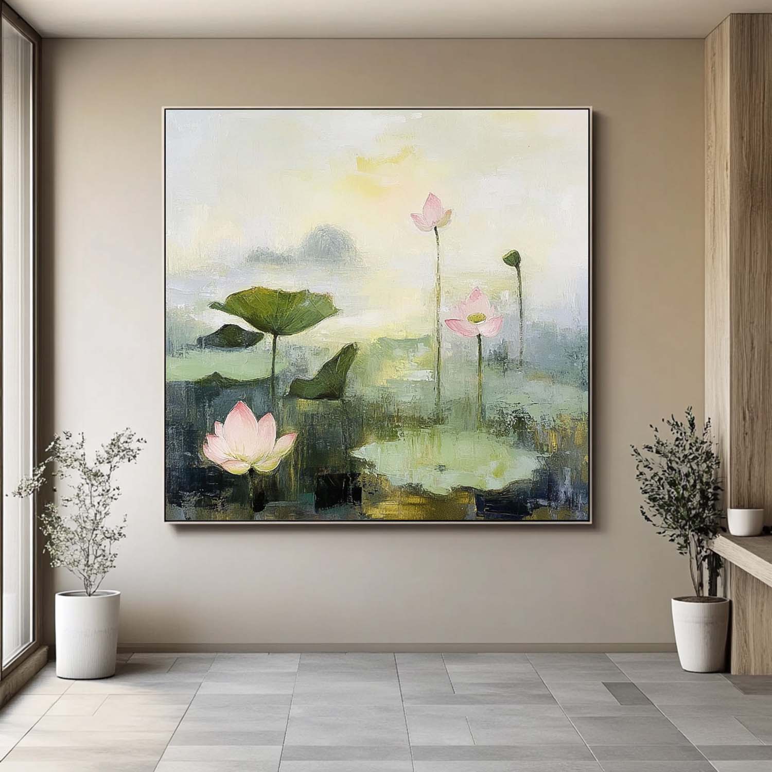 Large Handmade Wall Art Original Abstract Lotus Artwork Floral Texture Canvas Painting For Living Room