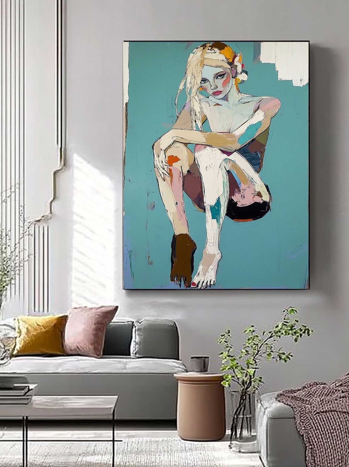 Woman Artwork Large Girl Portrait Painting Abstract Lady Painting Original Wall Art Framed For Living Room