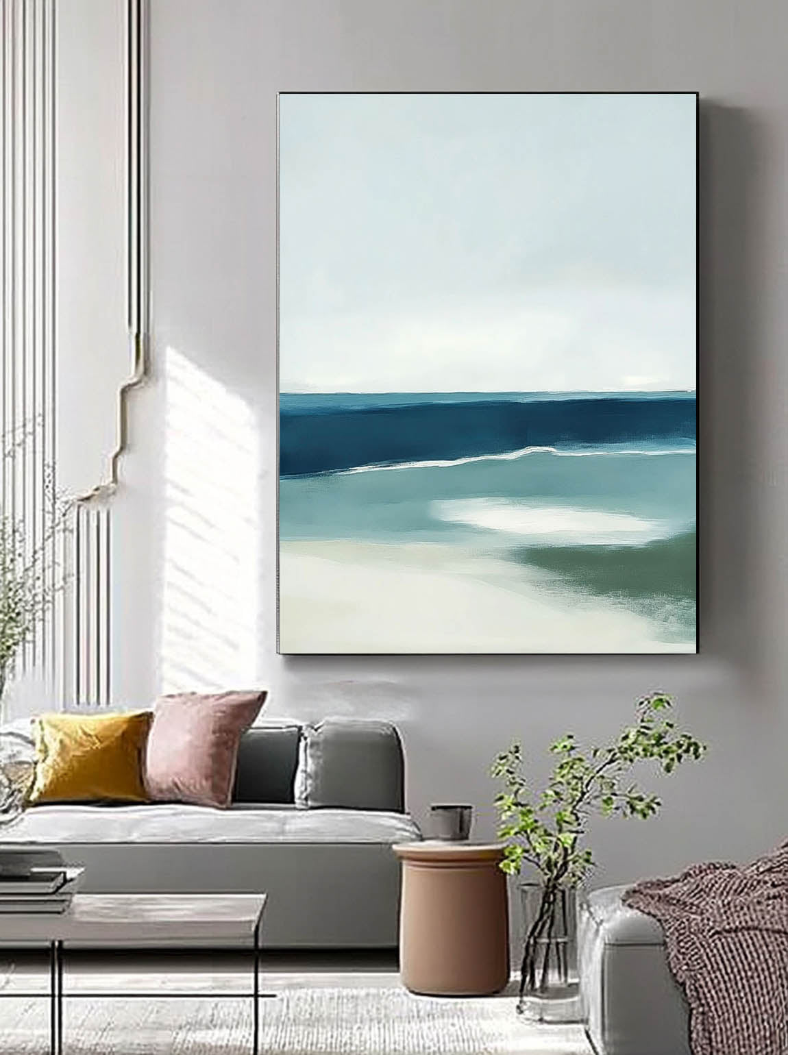 Seaside Landscape Artwork Abstract Offing Scenery Oil Painting Framed Large Wall Art Home Decor