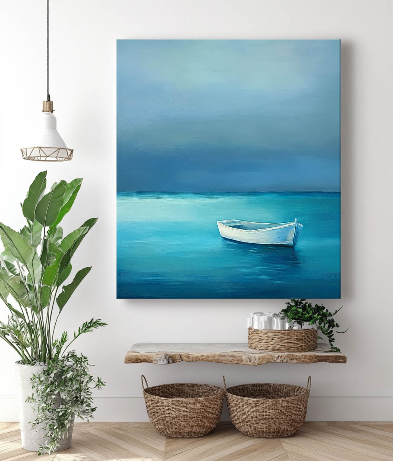 Seaside Landscape Artwork Abstract Offing Scenery Oil Painting Framed Large Small Boat Wall Art Home Decor
