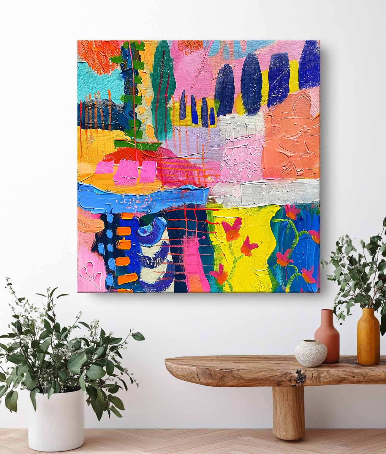 Modern Textured Artwork Colorful Original Square Canvas Wall Art Large Graffiti Abstract Oil Painting