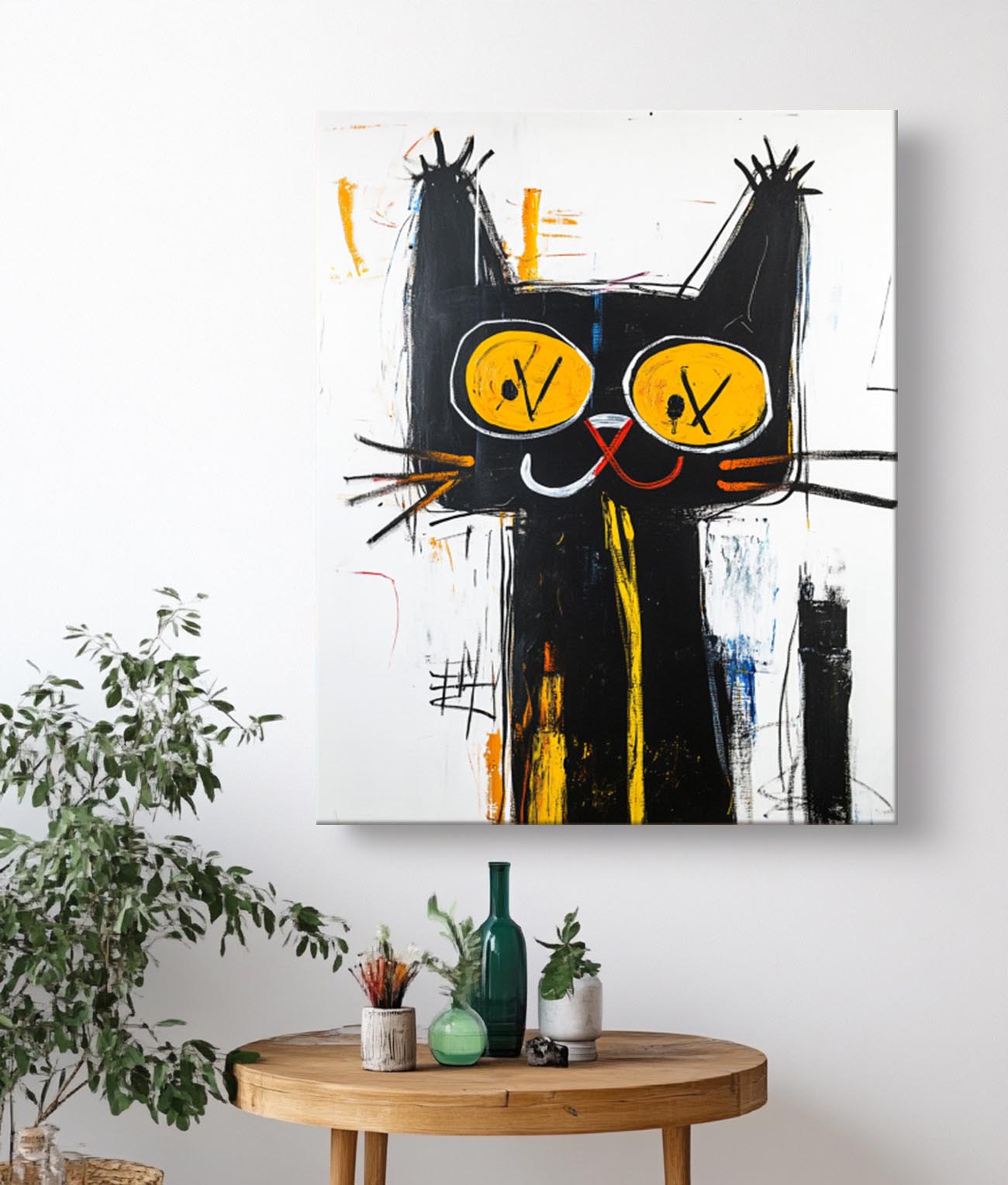 Graffiti Line Acrylic Painting Modern Cute Kitten Texture Animal Oil Painting Abstract Wall Art Decor
