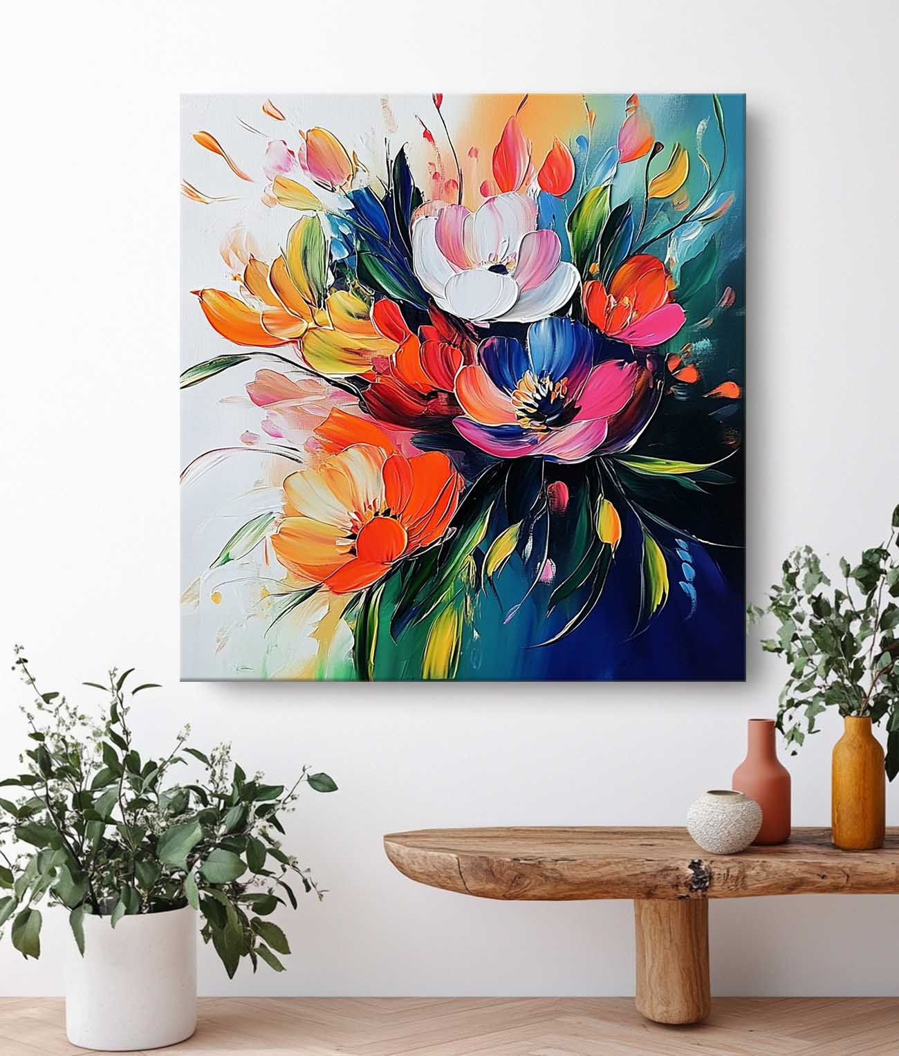 Color Large Textured Flower Painting Framed Original Beautifu Art Modern Floral Wall Art Home Decor