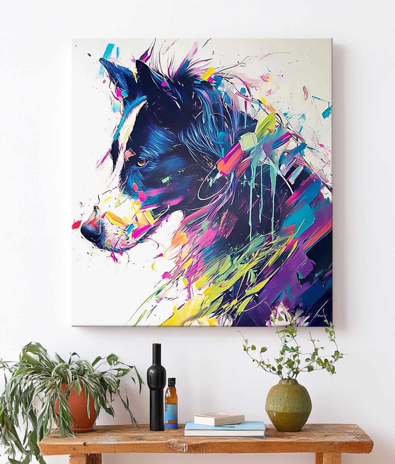 Square Pooch Oil Painting Canvas Large Colorful Animal Artwork Original Lovely Dog Wall Art Home Decor