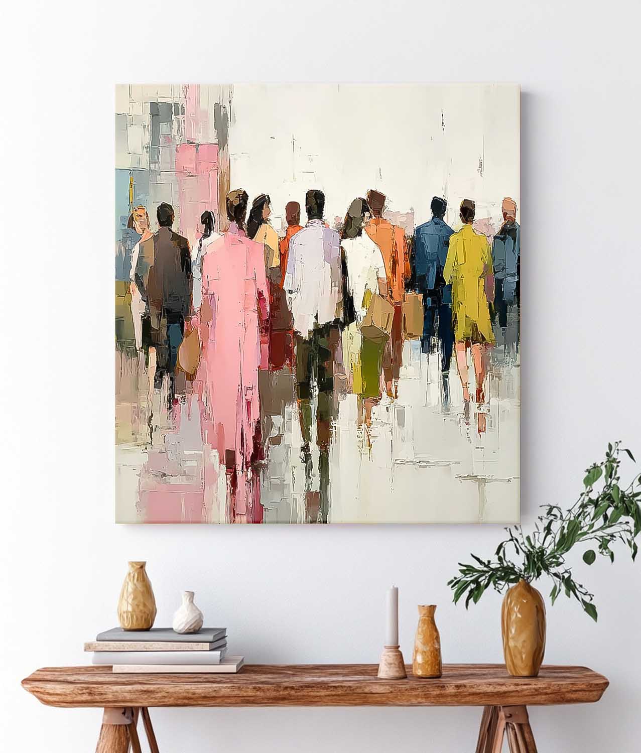 Abstract Figure Painting Canvas Large Multi-person Street Wall Art Original Passerby Features Artwork