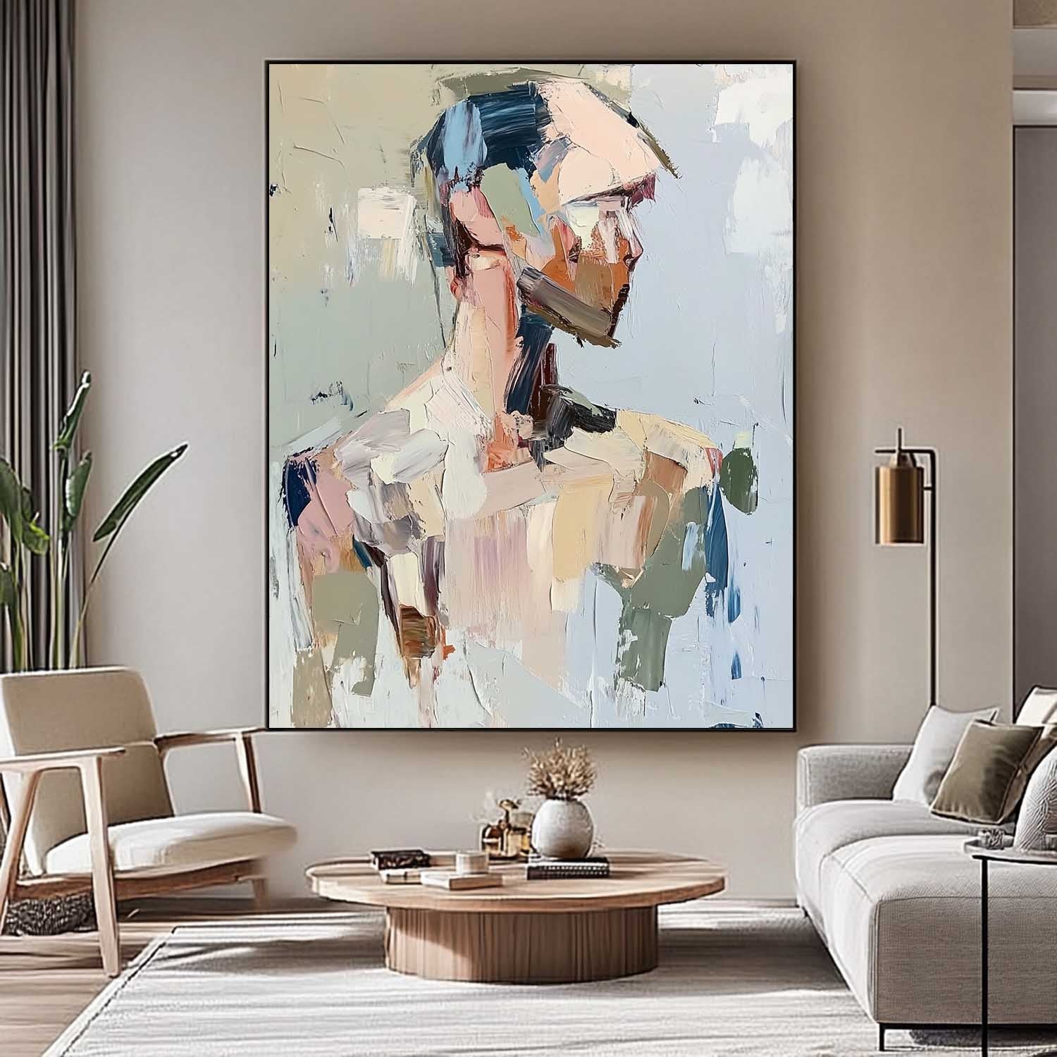 Abstract Figure oil Painting On Canvas Original Vague Texture Girl Wall Art Faceless Modern Artwork