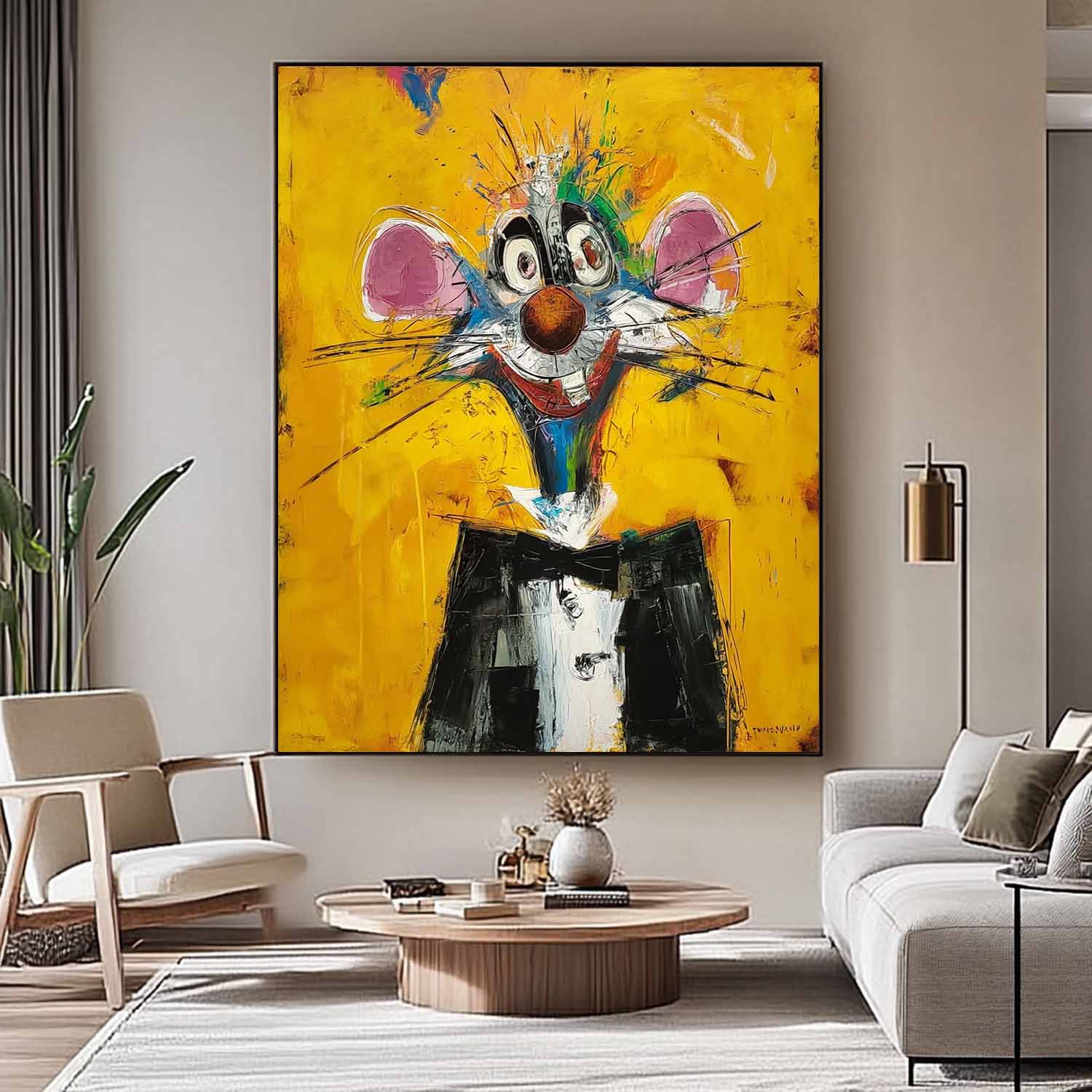 Impression Graffiti Animal Oil PaintingCute Mouse Abstract Wall Art Large Acrylic Painting Home Decor