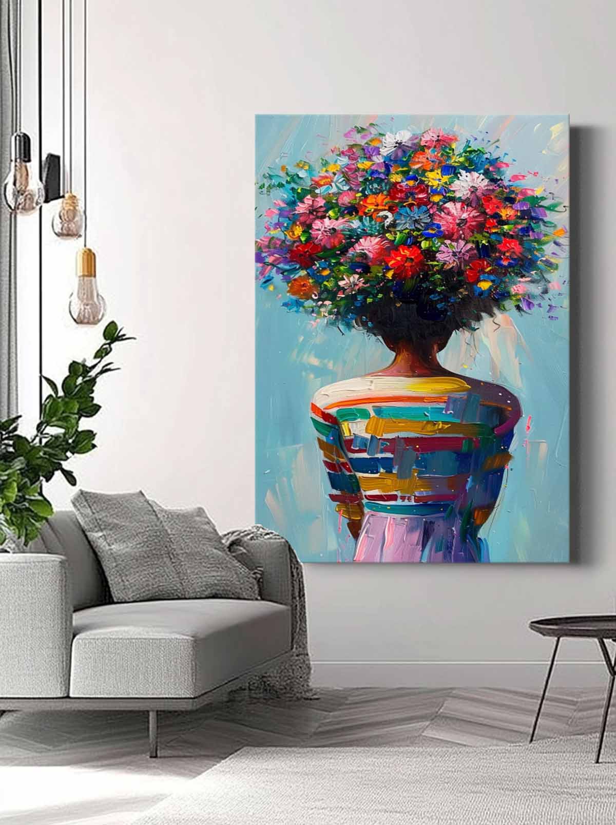 Large Texture Abstract Colorful Flower Human Wall Art Original Figure Back Acrylic Painting Portrait Artwork