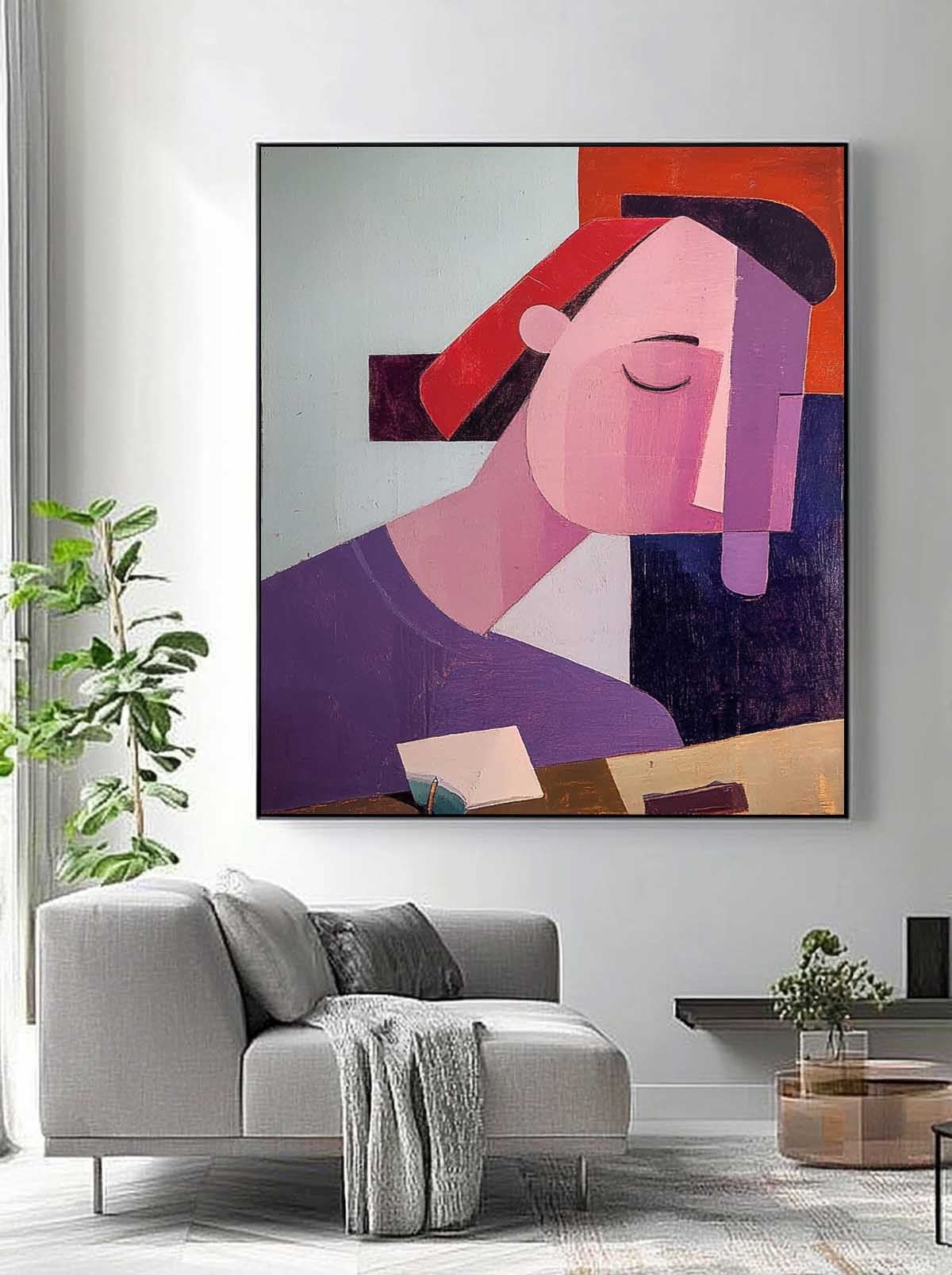 Sculptural style Abstract Wall Art Origina Figure Acrylic Painting Canvas Square Large Portrait Artwork