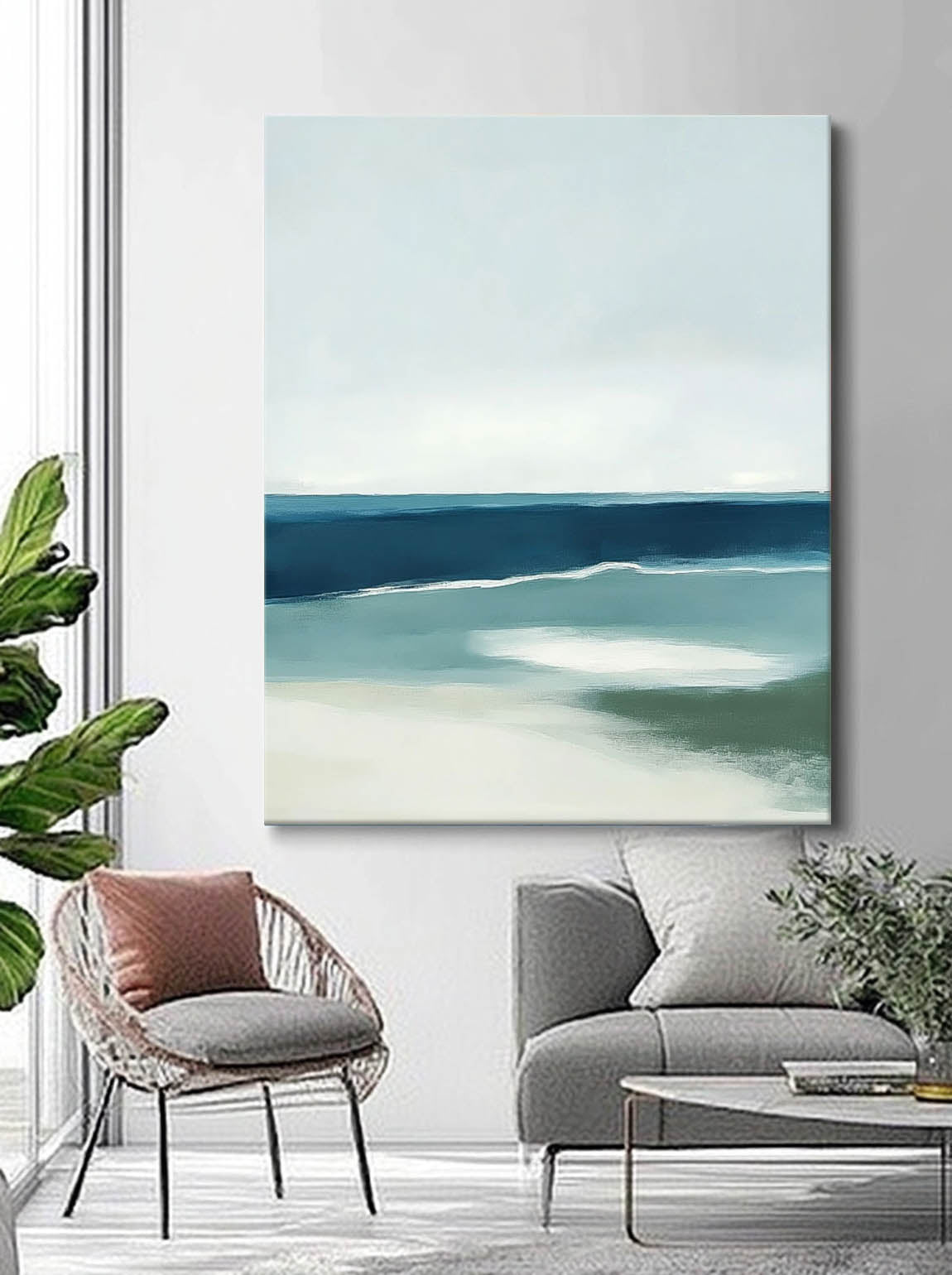 Seaside Landscape Artwork Abstract Offing Scenery Oil Painting Framed Large Wall Art Home Decor