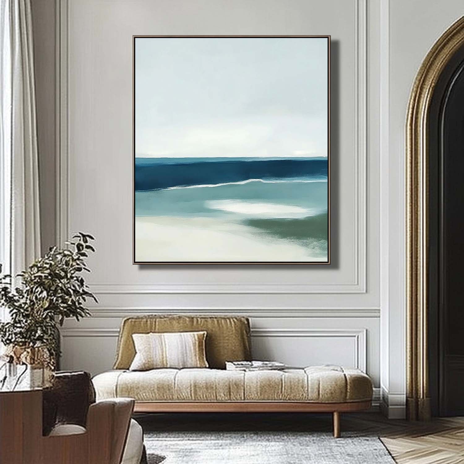 Seaside Landscape Artwork Abstract Offing Scenery Oil Painting Framed Large Wall Art Home Decor