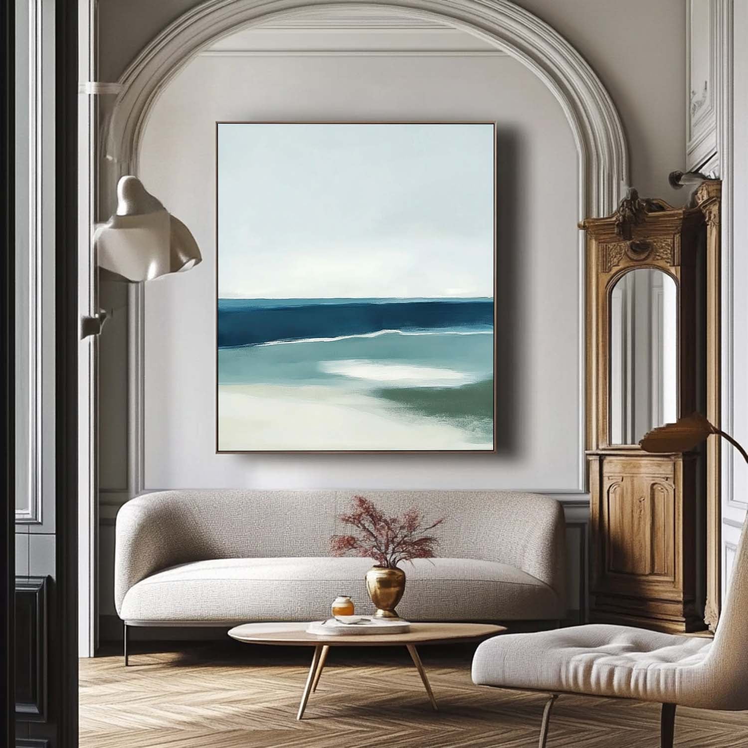 Seaside Landscape Artwork Abstract Offing Scenery Oil Painting Framed Large Wall Art Home Decor