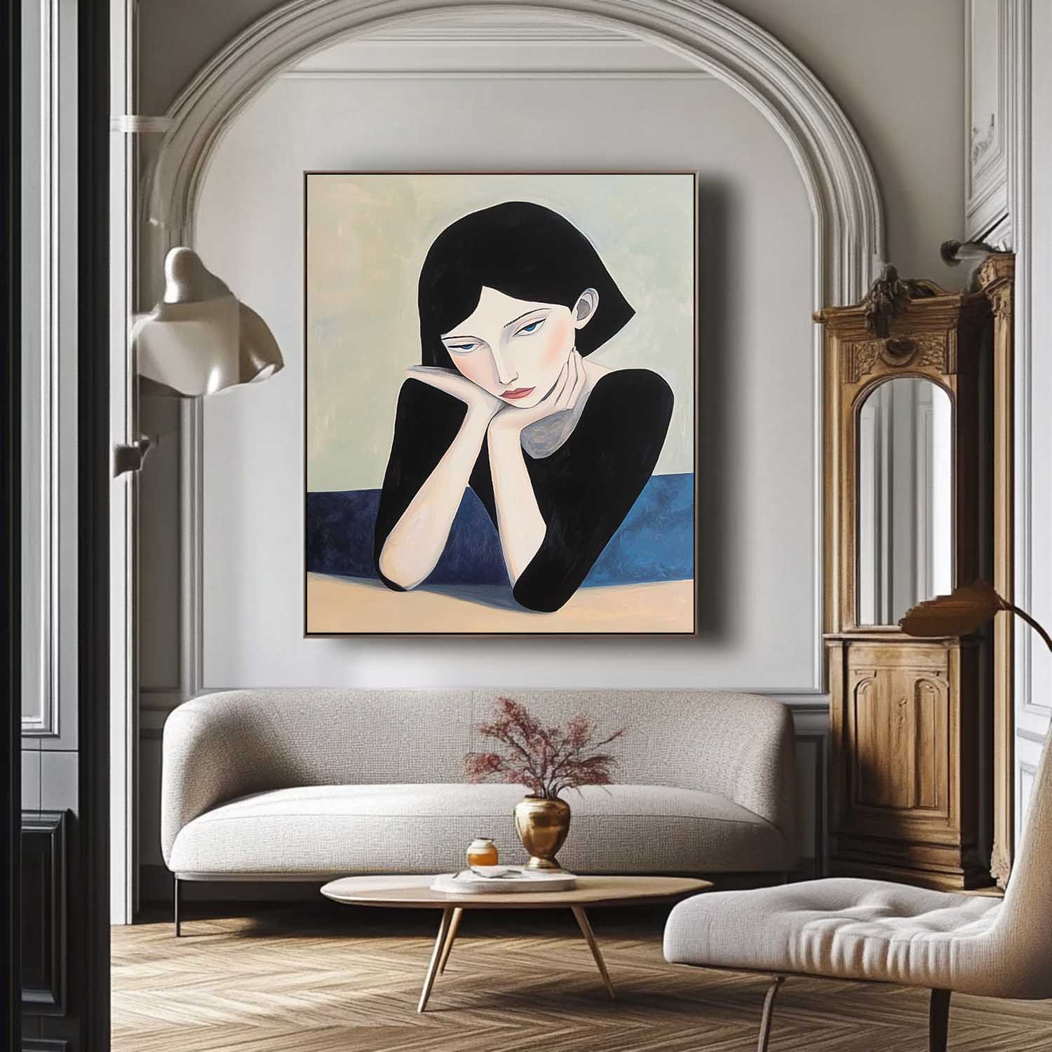 Original Texture Short Hair Woman Wall Art Abstract Figure Oil Painting On Canvas Portrait Modern Artwork