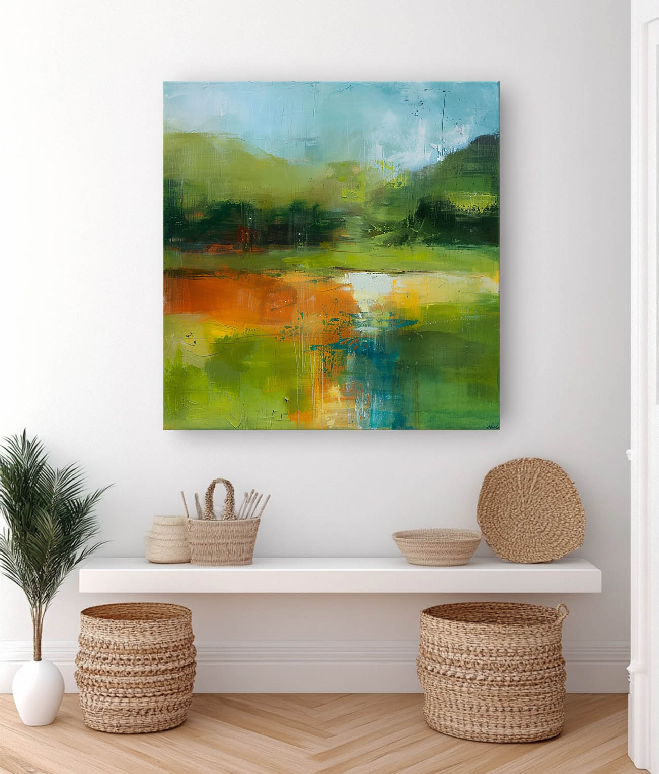 Green Original Landscape Wall Art Large Abstract Oil Painting Canvas Modern Scenery Nature Art Home Decor