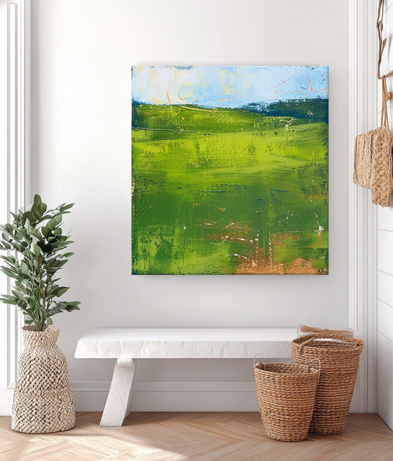 Large Abstract Field Oil Painting On Canvas Modern Green Nature Art Original Wall Art Home Decor