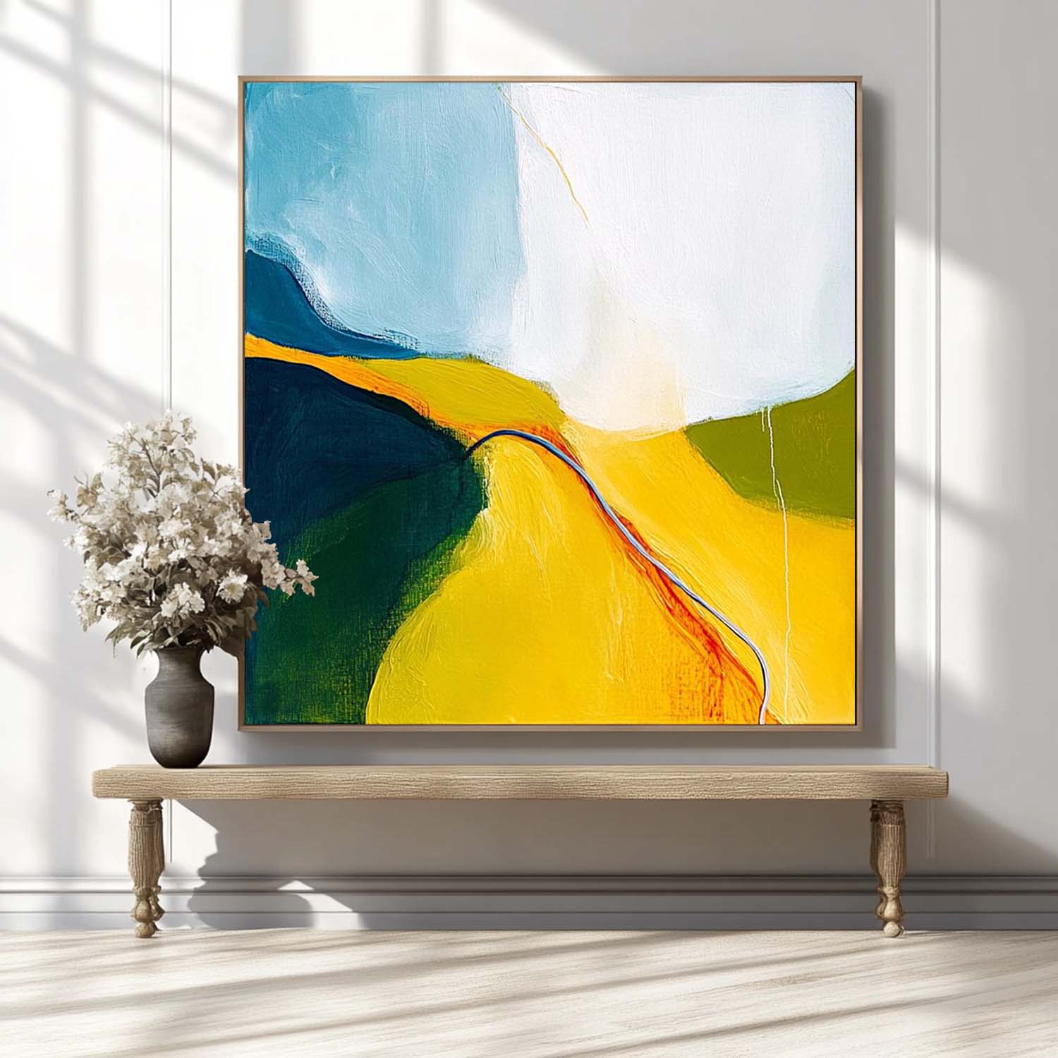 Abstract Oil Painting Original Minimalist Artwork Bright Yellow Large Wall Art For Living Room
