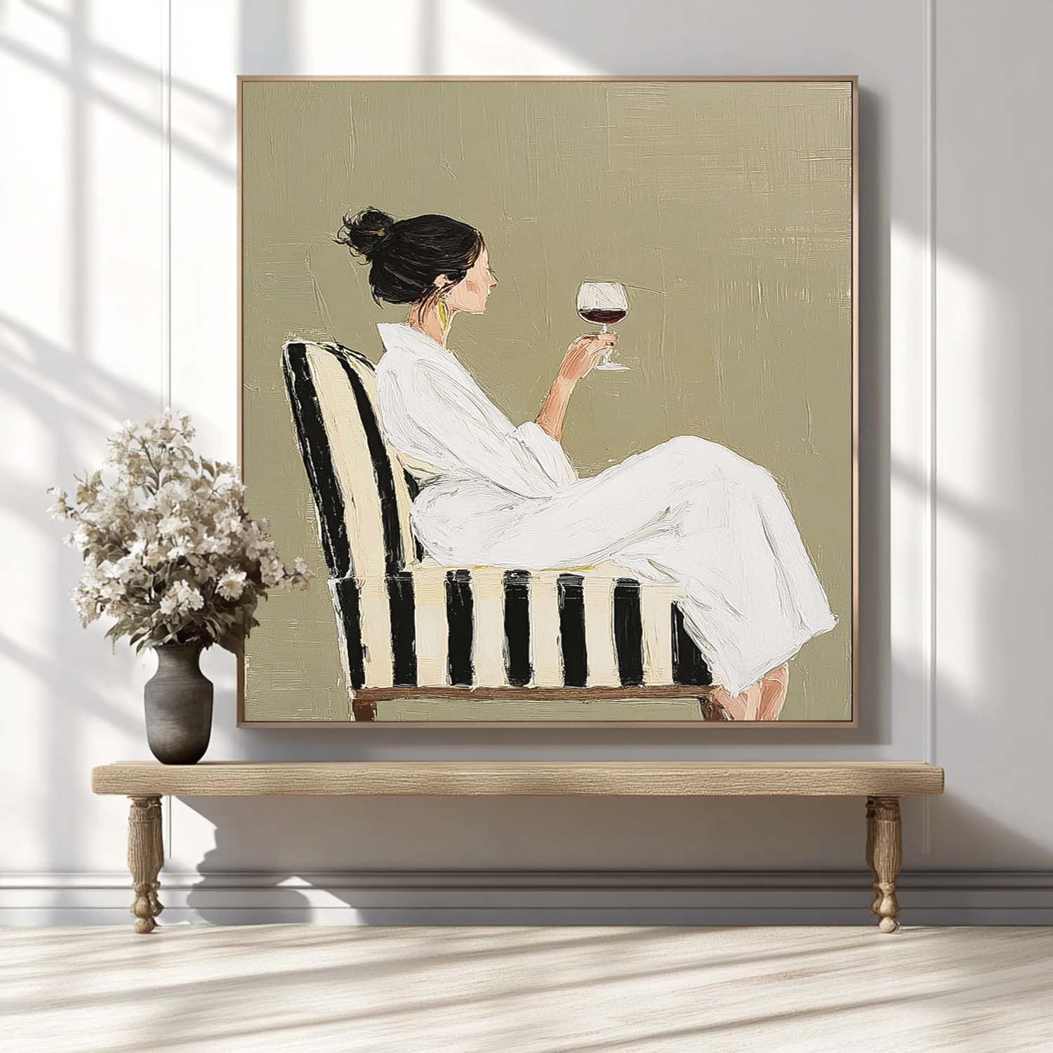 Square Abstract Lady Wearing A Bathrobe Painting Canvas Figure Artwork Original Elegant Woman Wall Art