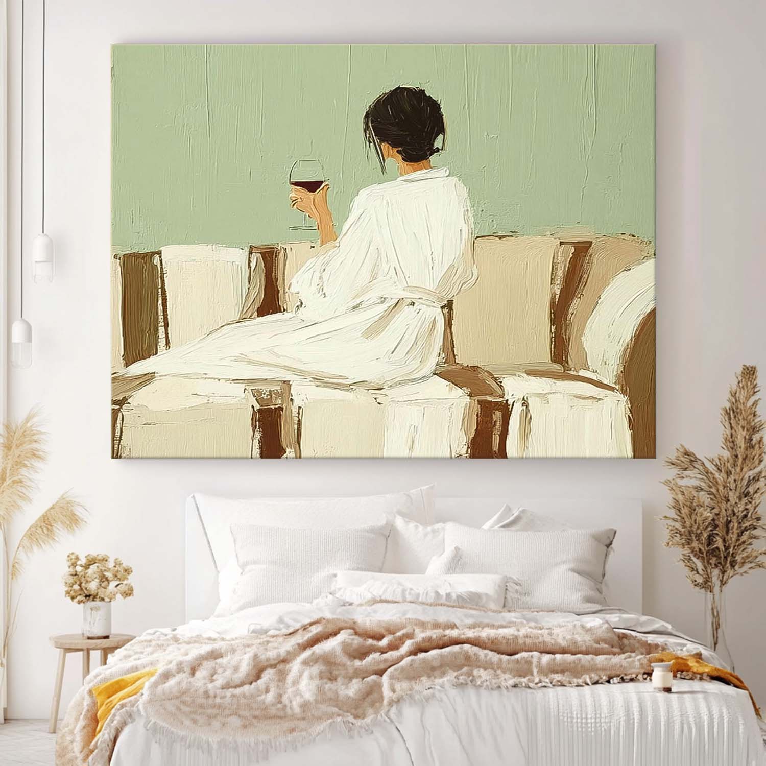 Abstract Lady Painting Canvas Figure Artwork Framed Original Wearing A Bathrobe Woman Wall Art