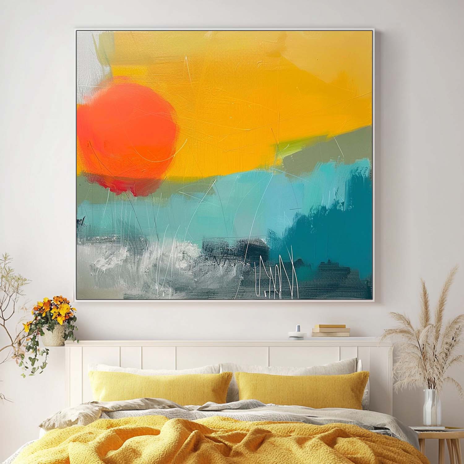 Modern Bright Color Abstract Acrylic painting Graffiti Oil Painting Canvas Original Sunset Artwork