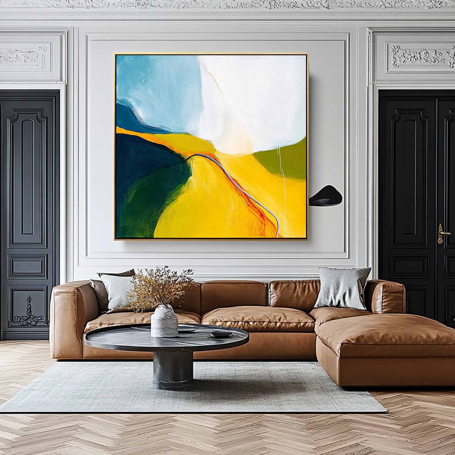 Abstract Oil Painting Original Minimalist Artwork Bright Yellow Large Wall Art For Living Room