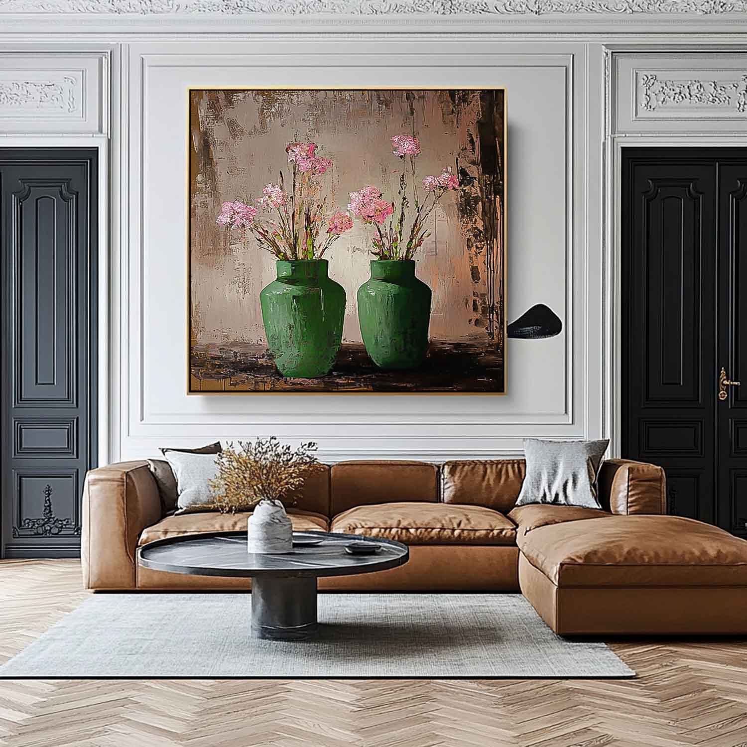 Original Floral Painting Square Large Retro Vase ArtFlowers Acrylic Painting Canvas For Living Room