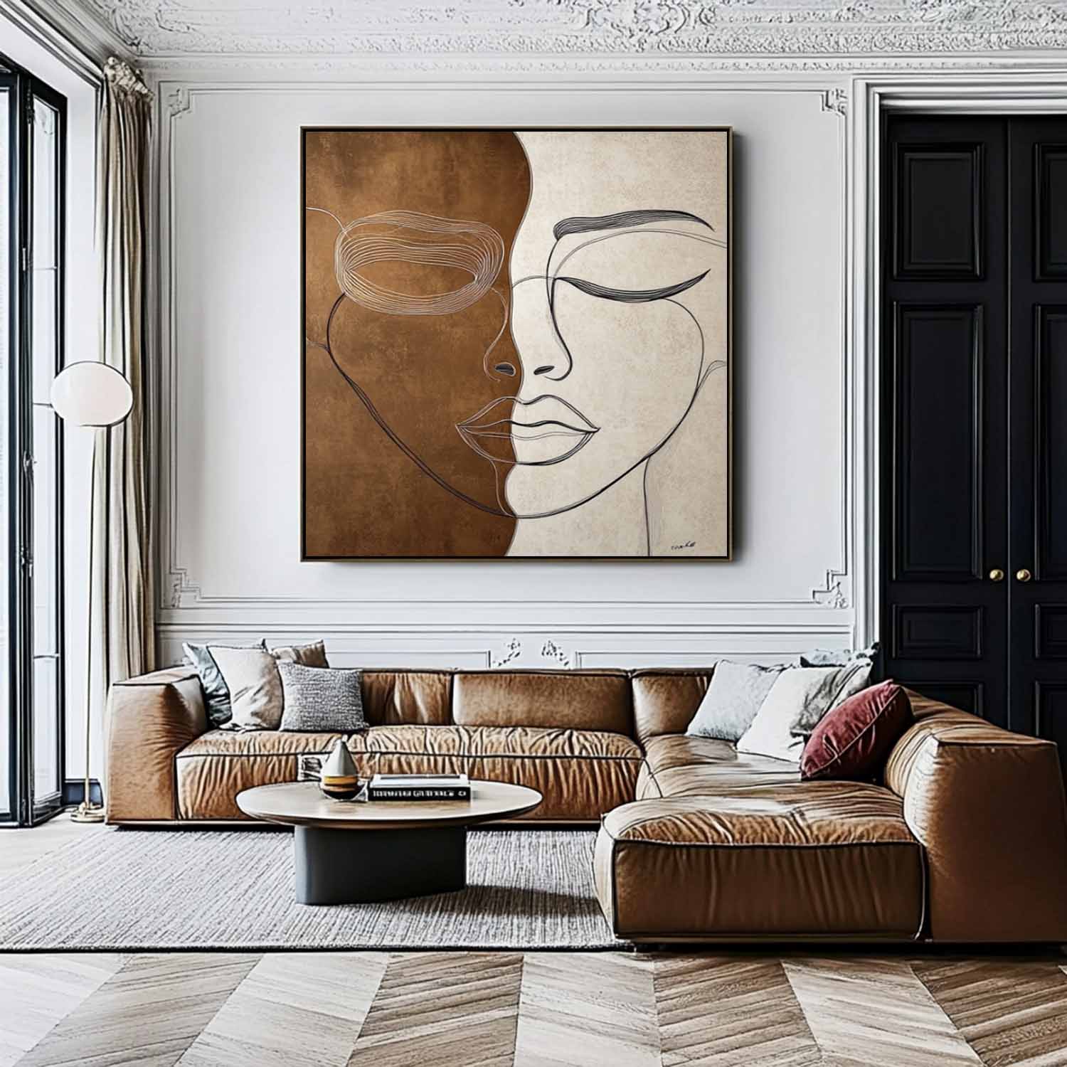 Lady Face Abstract Wall Art Square Original Wabi-sabi Minimalism Portrait Painting Canvas Large Artwork