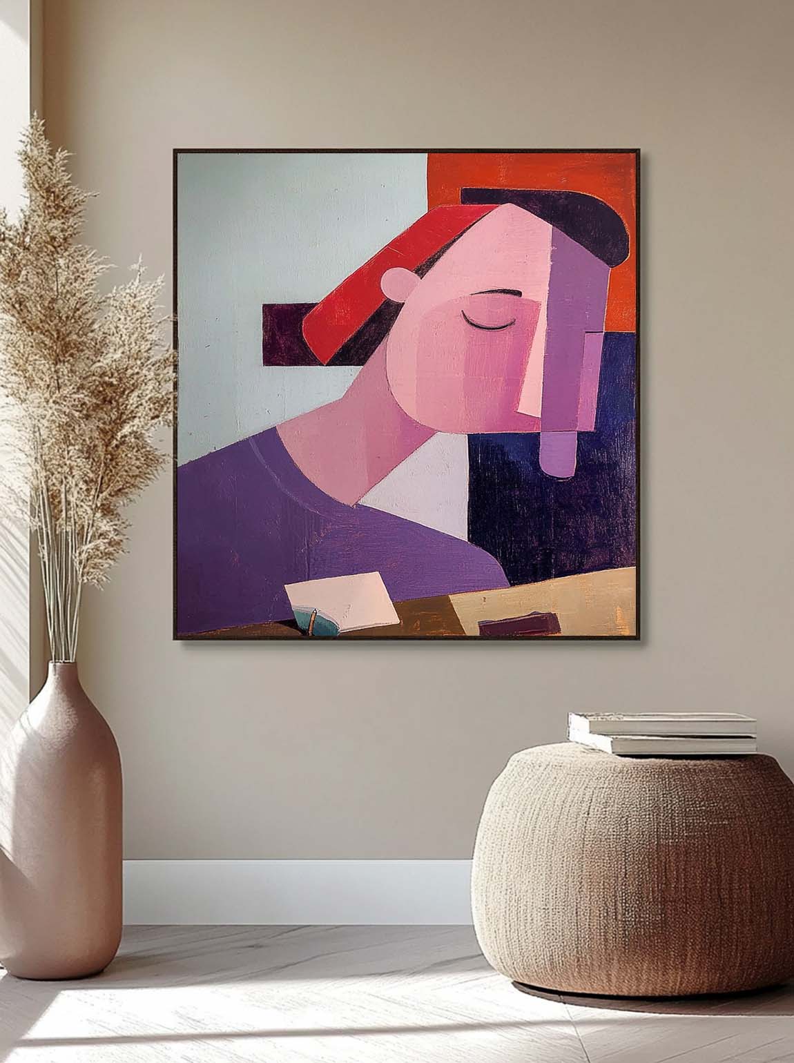 Sculptural style Abstract Wall Art Origina Figure Acrylic Painting Canvas Square Large Portrait Artwork