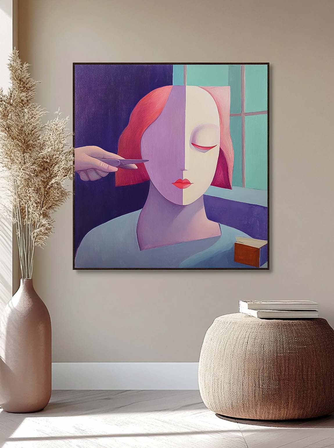 Origina Figure Acrylic Painting Canvas Sculptural style Abstract Wall Art Square Large Portrait Artwork