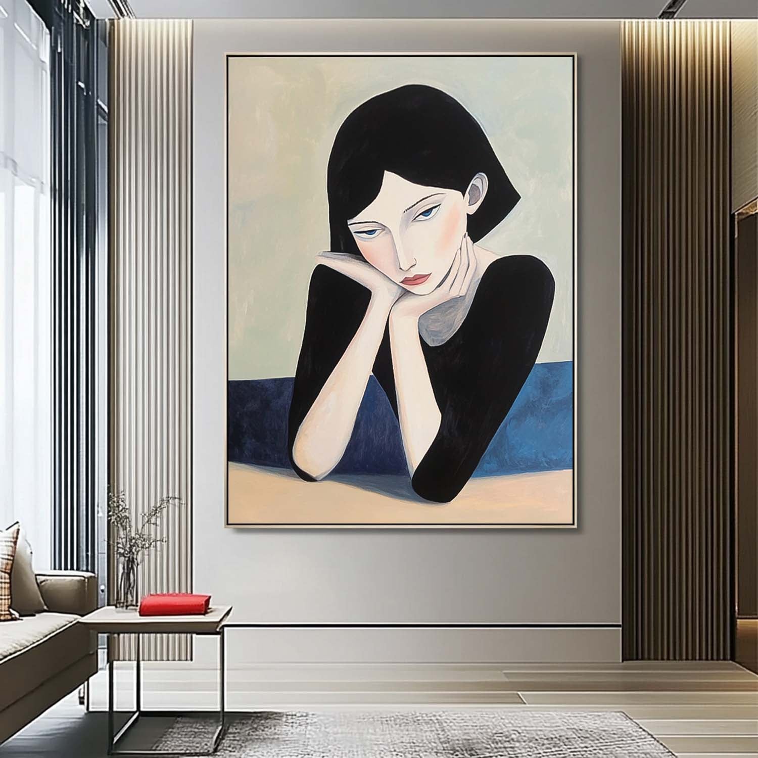 Original Texture Short Hair Woman Wall Art Abstract Figure Oil Painting On Canvas Portrait Modern Artwork