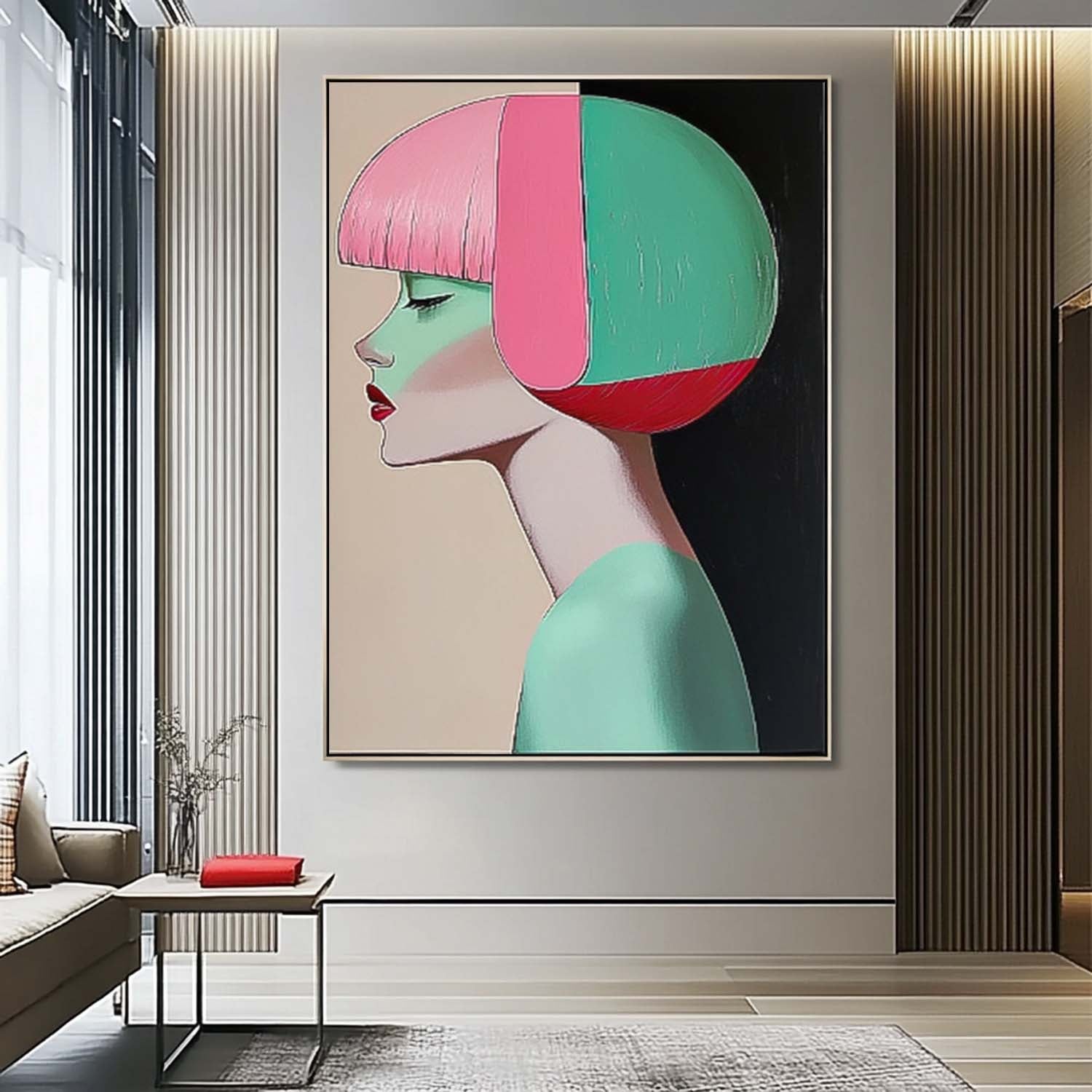 Fashion Lady Abstract Painting Short Hair Woman Wall Art painting Large Portrait Artwork Home Decor