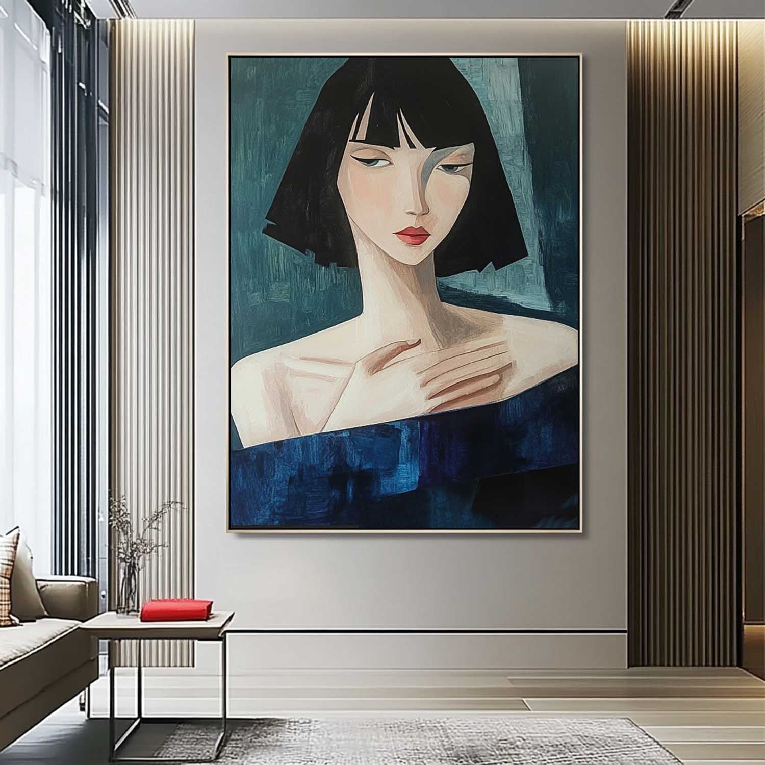 Abstract Figure Oil Painting On Canvas Original Texture Short Hair Woman Wall Art Portrait Modern Artwork