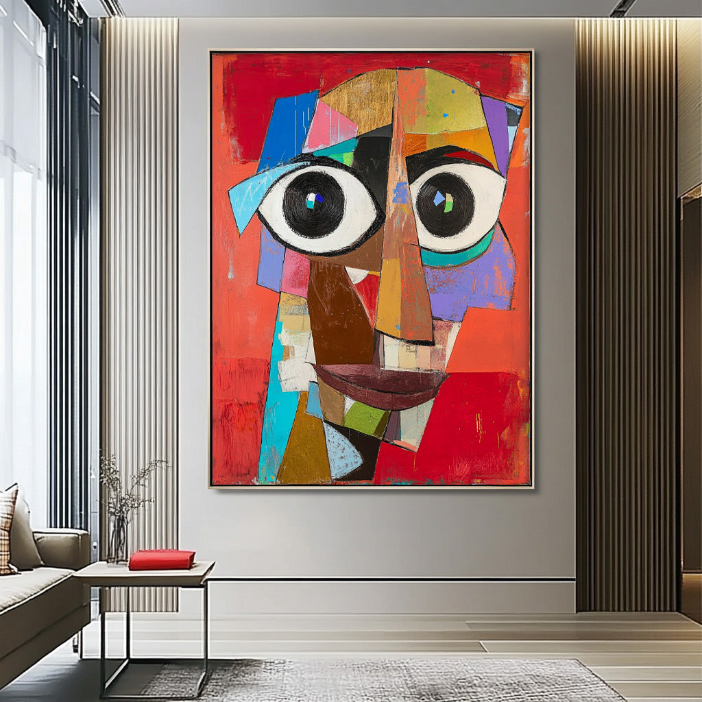 Modern Facial Wall Art Original Bold Bright Red Artwork Expressive Abstract Faces Painting Home Decor