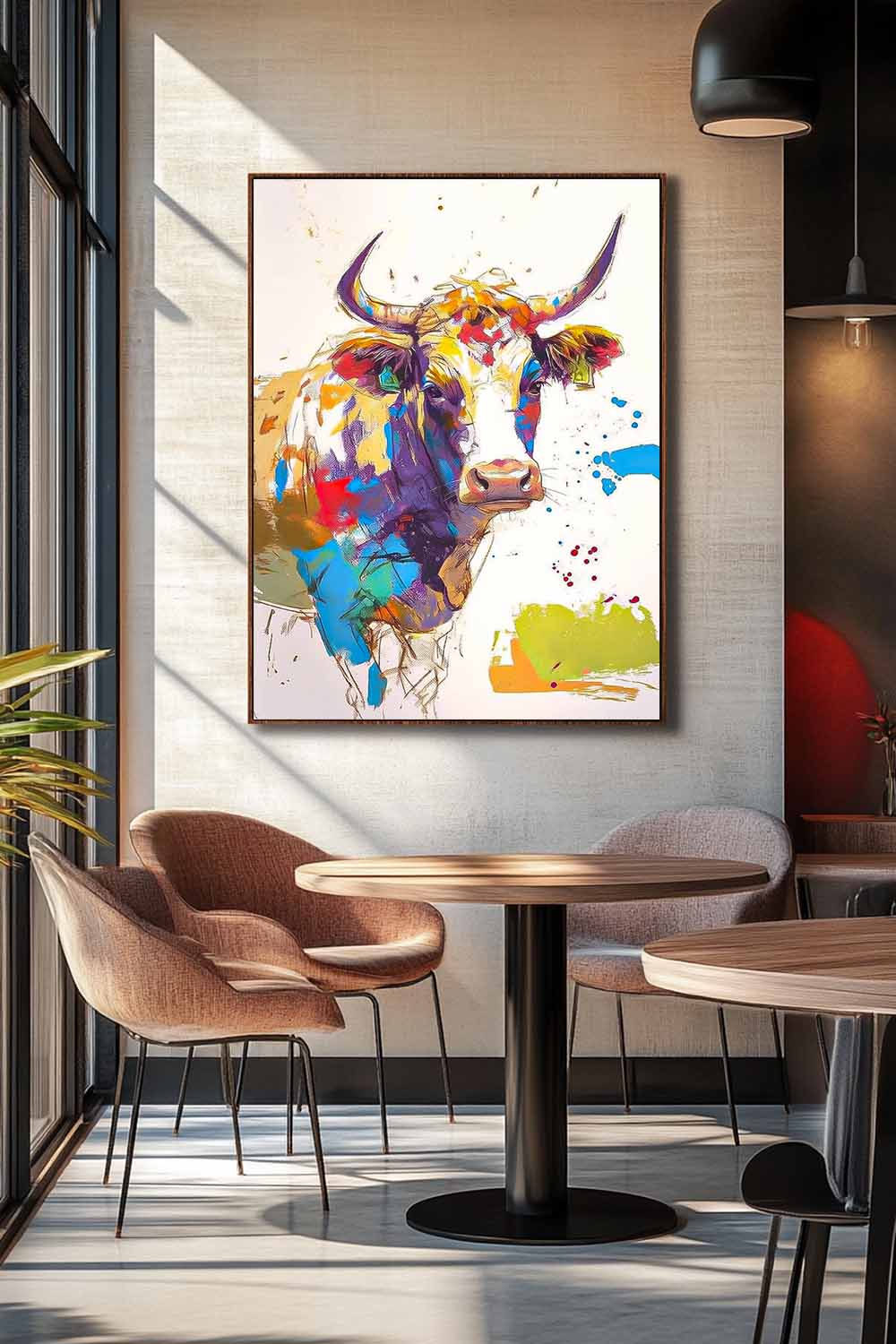 Modern Colorful Cow Abstract Wall Art Minimalism Ox Animal Oil Painting Large Acrylic Painting Home Decor