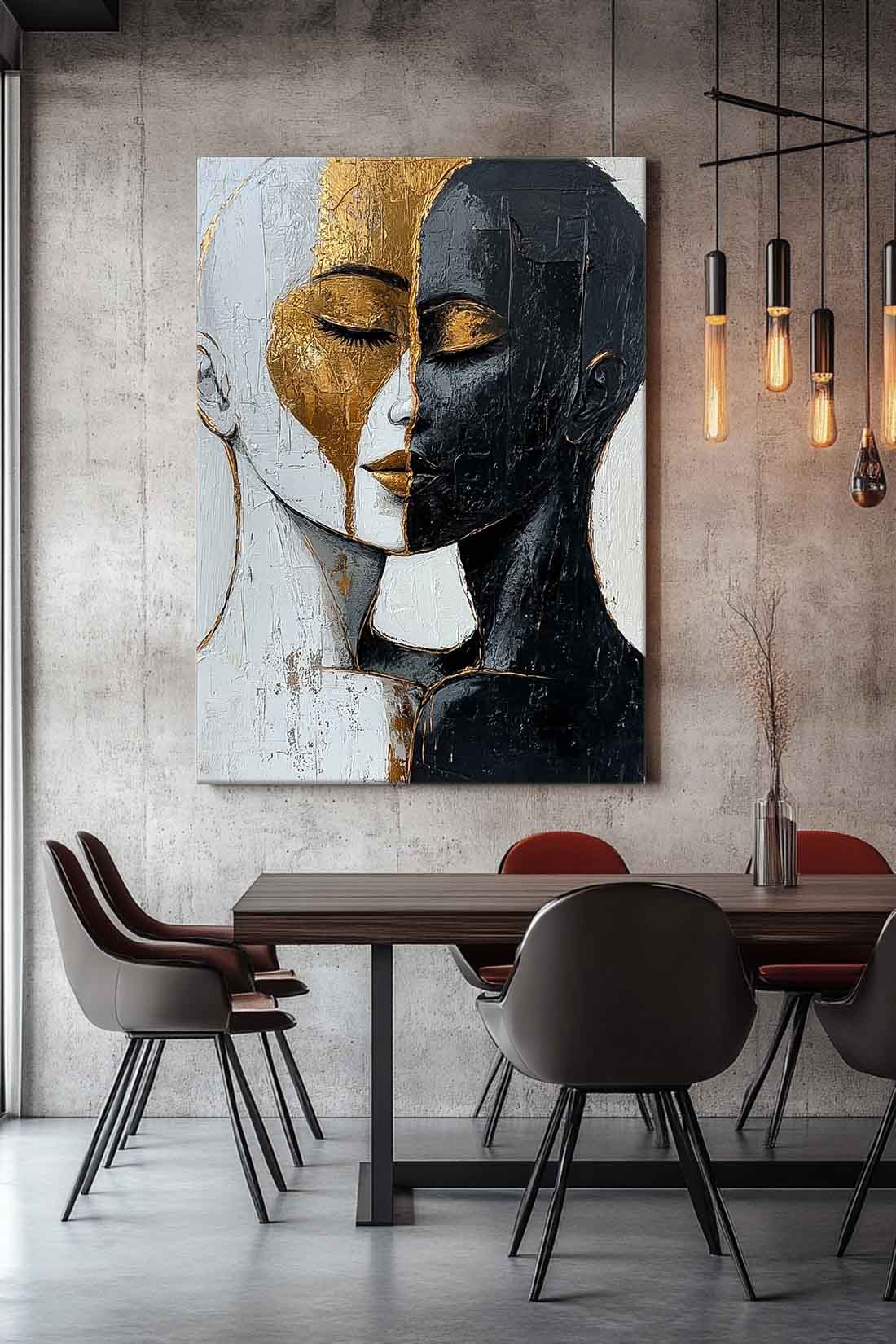 Abstract Black And Gold Artwork Large Duet Acrylic Painting Original Lovers Contemporary Wall Art Framed