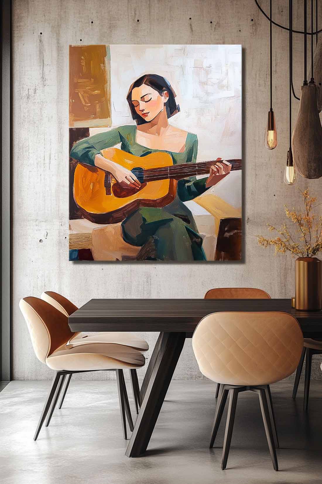 Original Texture Girl Playing Guitar Wall Art Portrait Modern Artwork Abstract Woman Oil Painting On Canvas