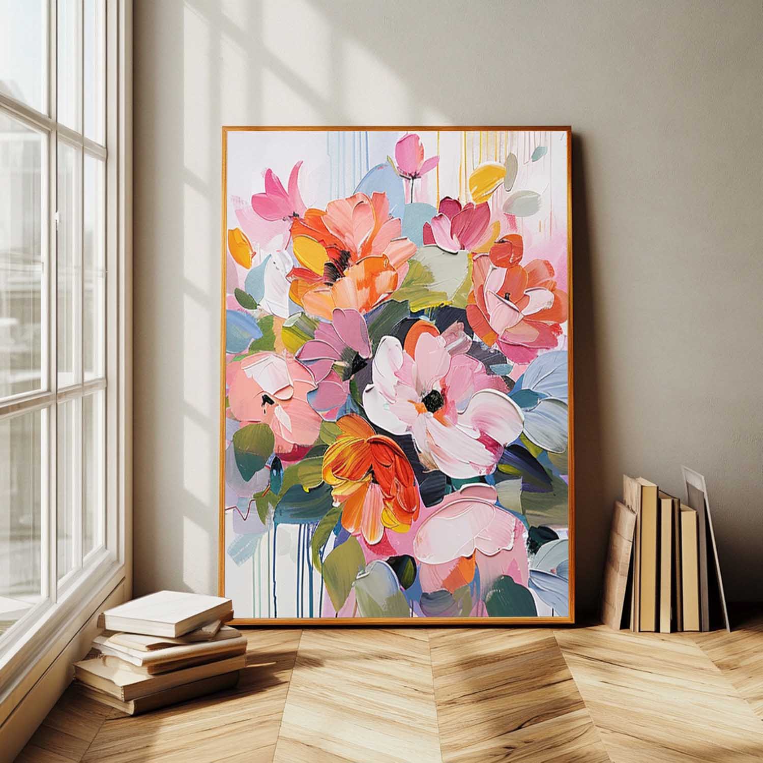 Original Abstract Floral Painting Colorful Flowers Acrylic Painting Canvas Large Textured Art For Living Room
