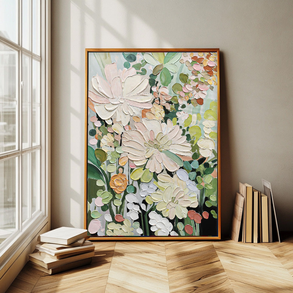 Large Original Minimalist Green Floral Art Abstract Flower Oil Painting on Canvas Custom Painting Boho Wall Decor