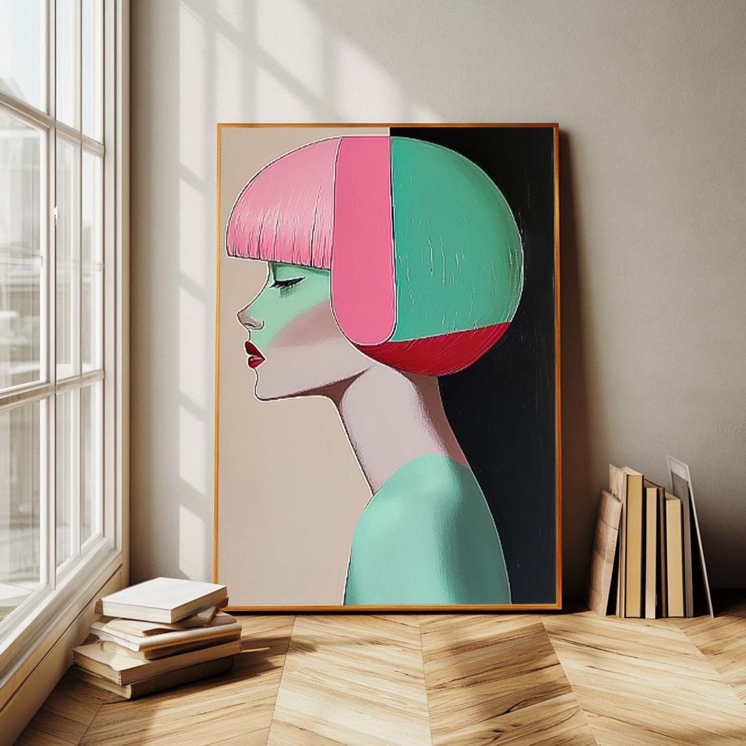 Fashion Lady Abstract Painting Short Hair Woman Wall Art painting Large Portrait Artwork Home Decor