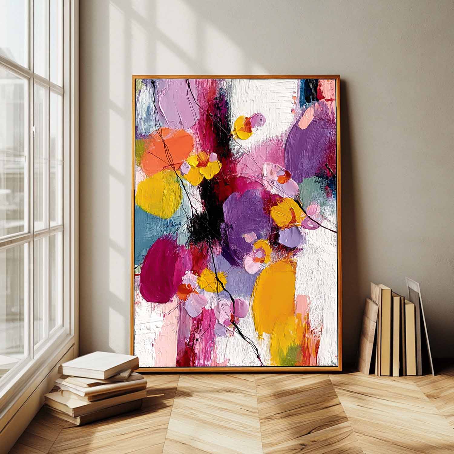 Large Color Flower Abstract Painting Canvas Original Graffiti Artwork Texture Plant Wall Art Home Decor
