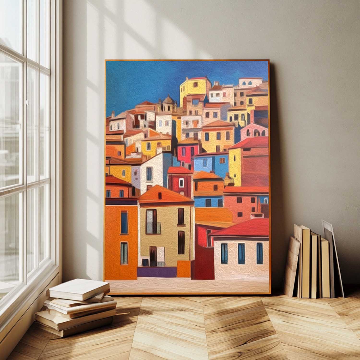 Original Architecture Wall Art Large Realism Acrylic painting Modern Colorful House Oil Painting Home Decor