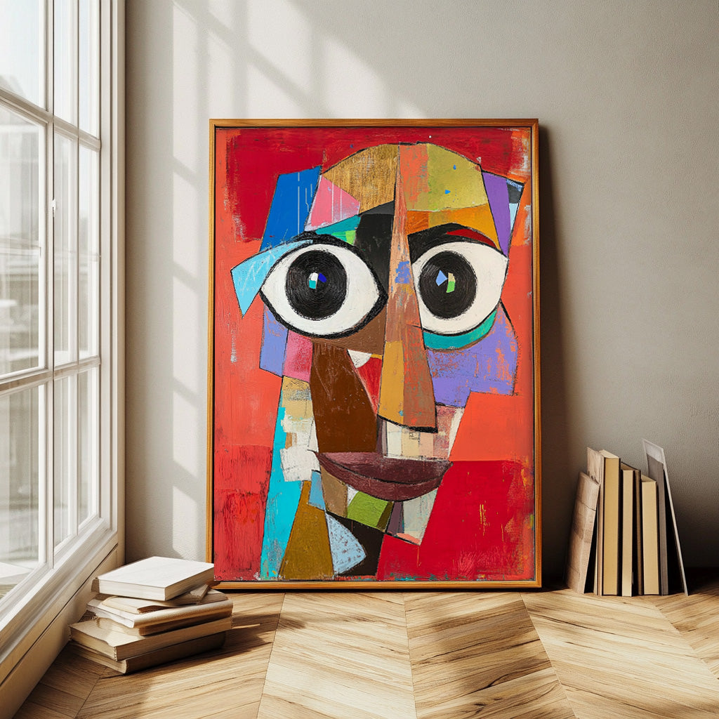 Modern Facial Wall Art Original Bold Bright Red Artwork Expressive Abstract Faces Painting Home Decor