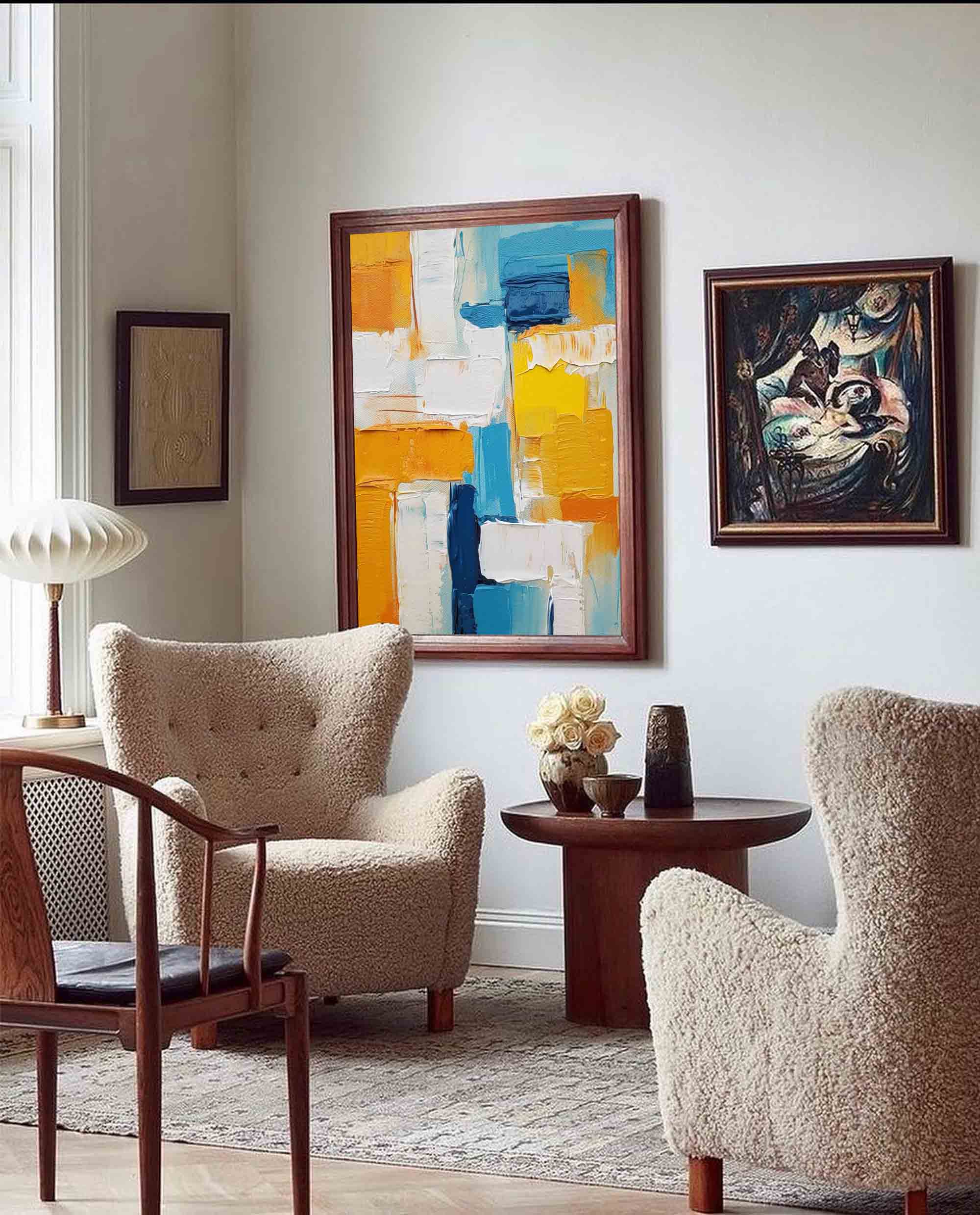 Large Textured Modern Abstract Wall Art Original Oil Painting On Canvas Vibrant Yellow And Blue Acrylic Painting Living Room Decor