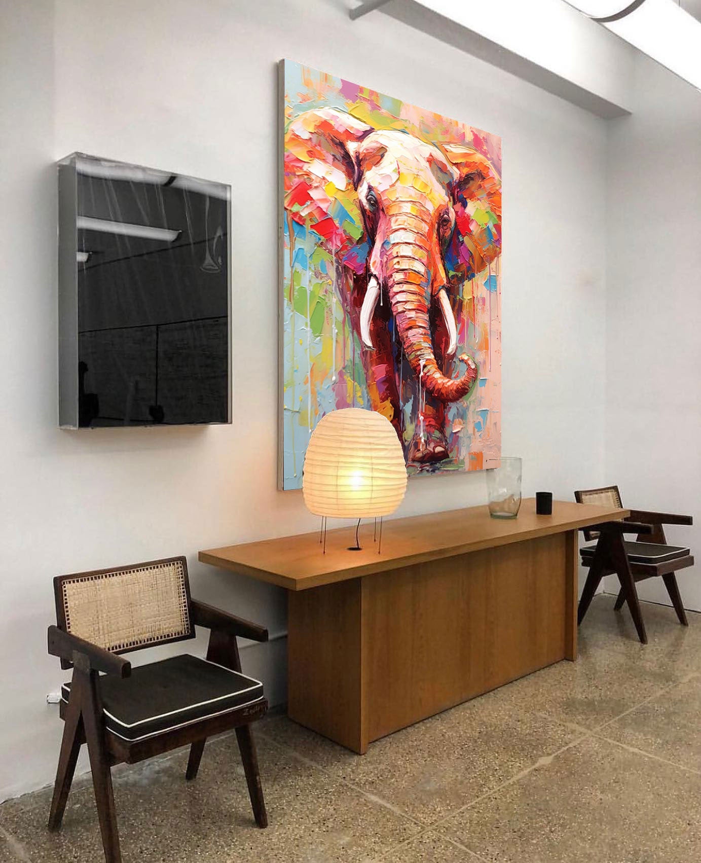 Modern Animal Oil Painting Impressionist Colorful Elephant Oil Painting Textured Canvas Wall Art Framed Living Room Decor