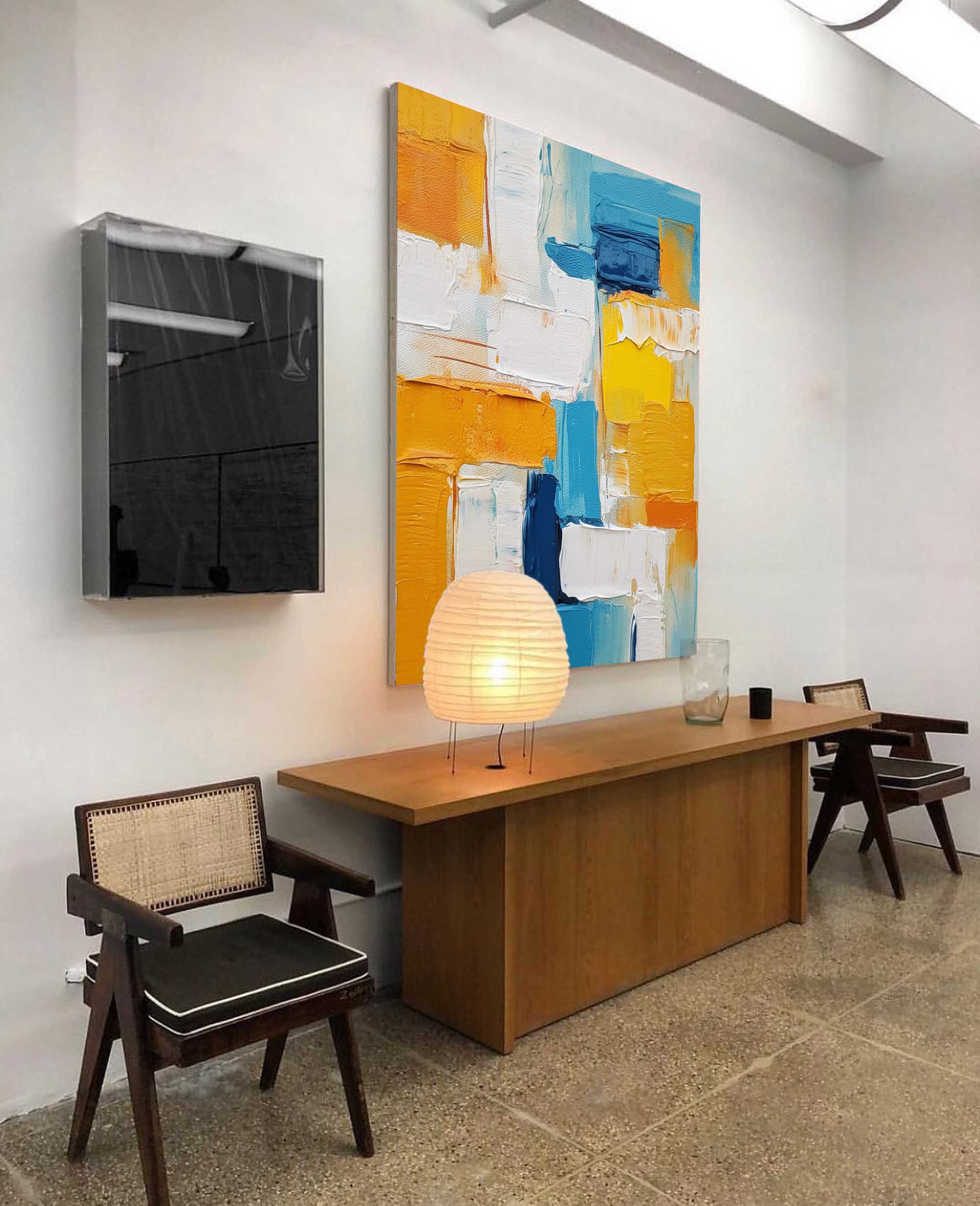 Large Textured Modern Abstract Wall Art Original Oil Painting On Canvas Vibrant Yellow And Blue Acrylic Painting Living Room Decor